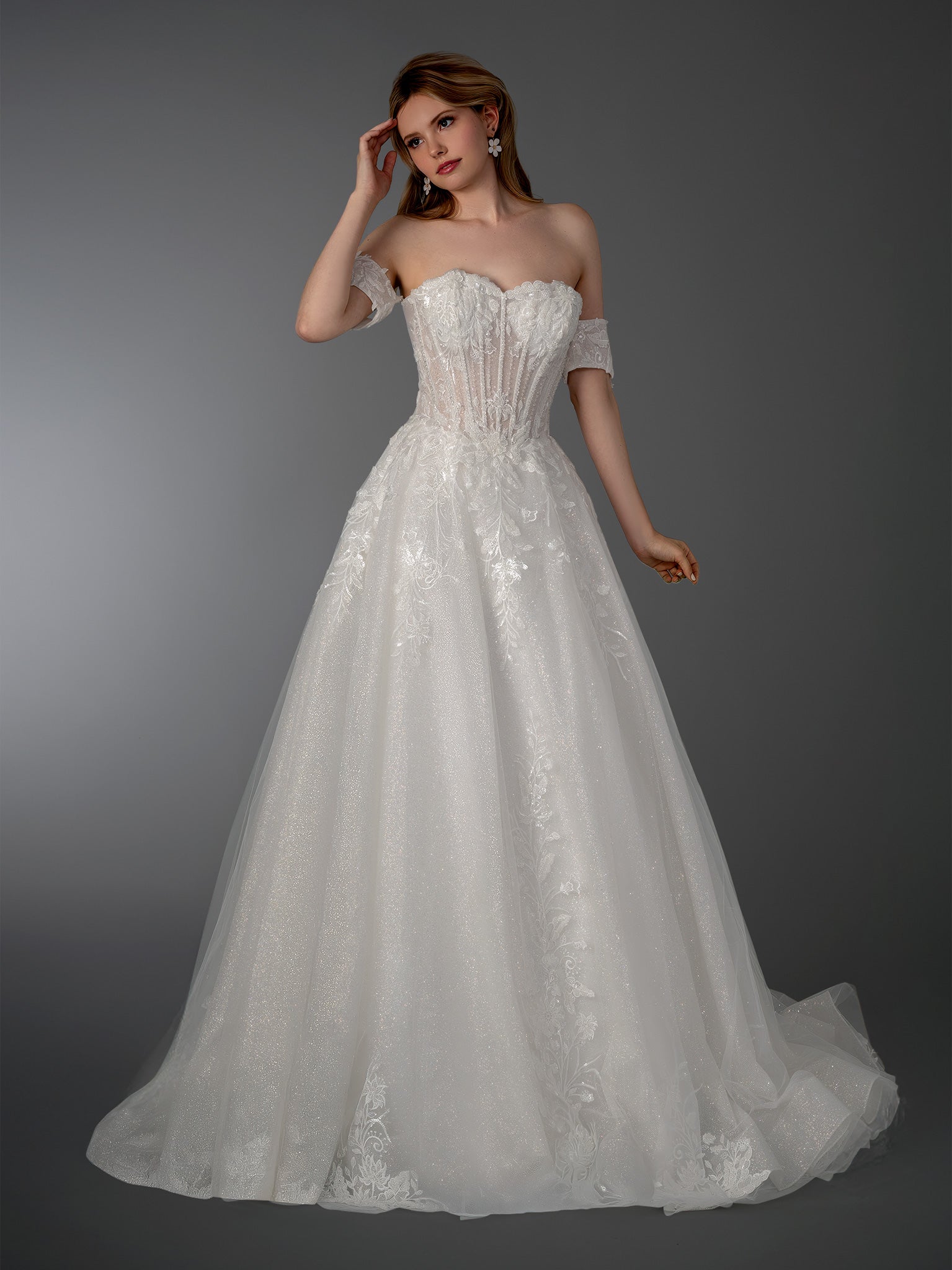 Wedding Dresses Long Bridal A Line Wedding Dress - Sequin Corset - Stella Couture 26525 Off White-Lace-26525-Sequin