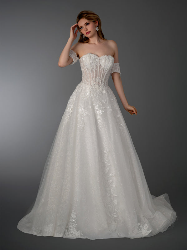 Long Bridal A Line Wedding Dress Sequin Corset