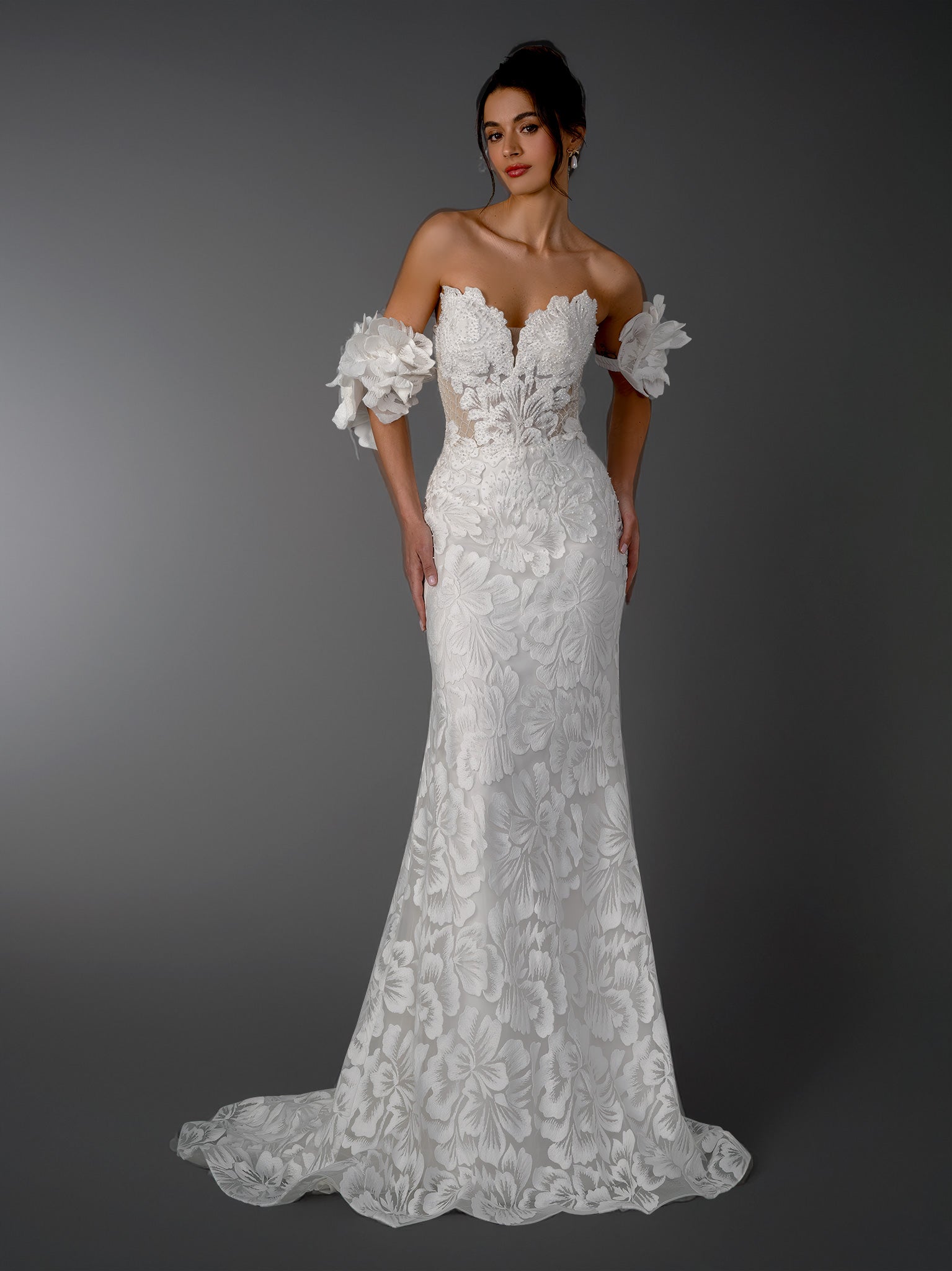Wedding Dresses Long Floral Wedding Dress - Mermaid Lace - Stella Couture 26524 Off White-Lace-26524-Floral