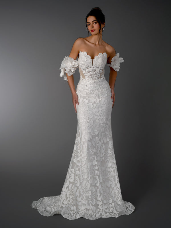 Long Floral Wedding Dress Mermaid Lace