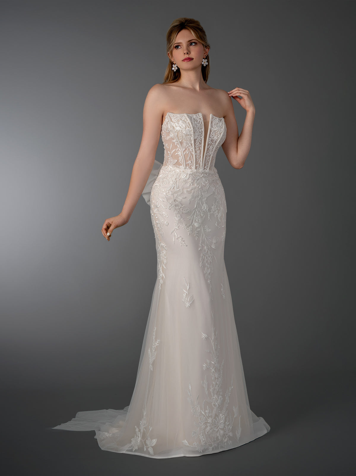 Wedding Dresses Long Bridal Wedding Dress - Floral Applique - Stella Couture 26523 Off WhiteTulle-26523-Train