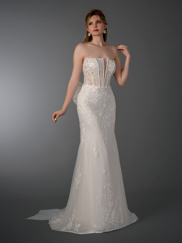 Long Bridal Wedding Dress Floral Applique