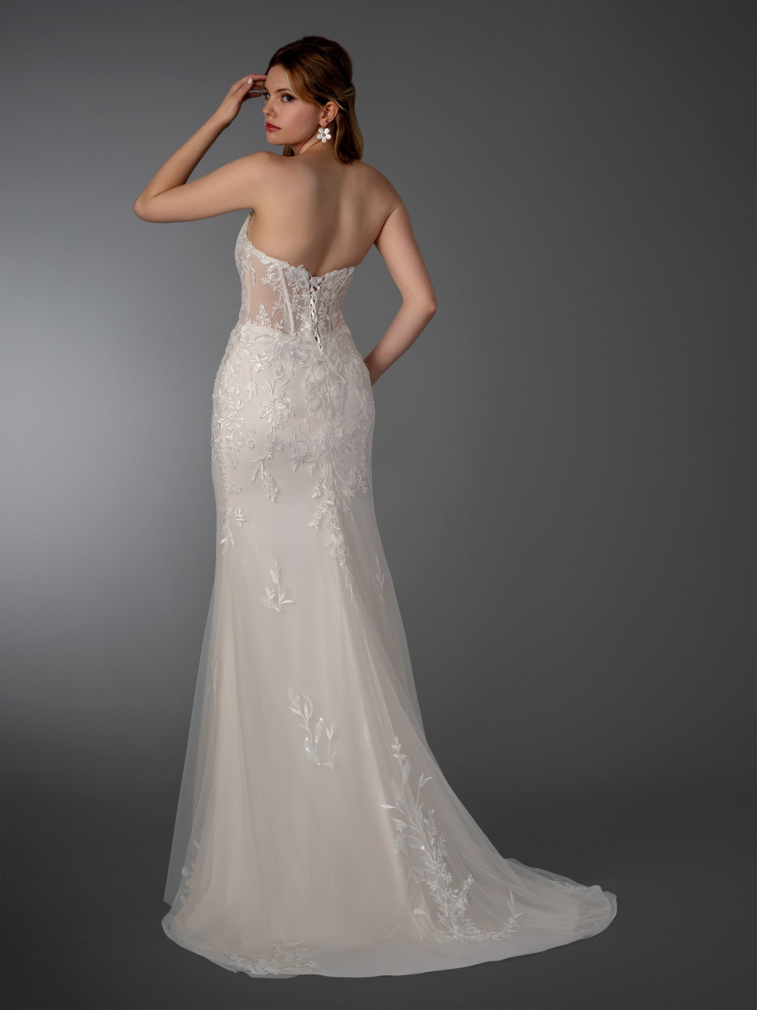 Wedding Dresses Long Bridal Wedding Dress - Floral Applique - Stella Couture 26523 Off WhiteTulle-26523-Train