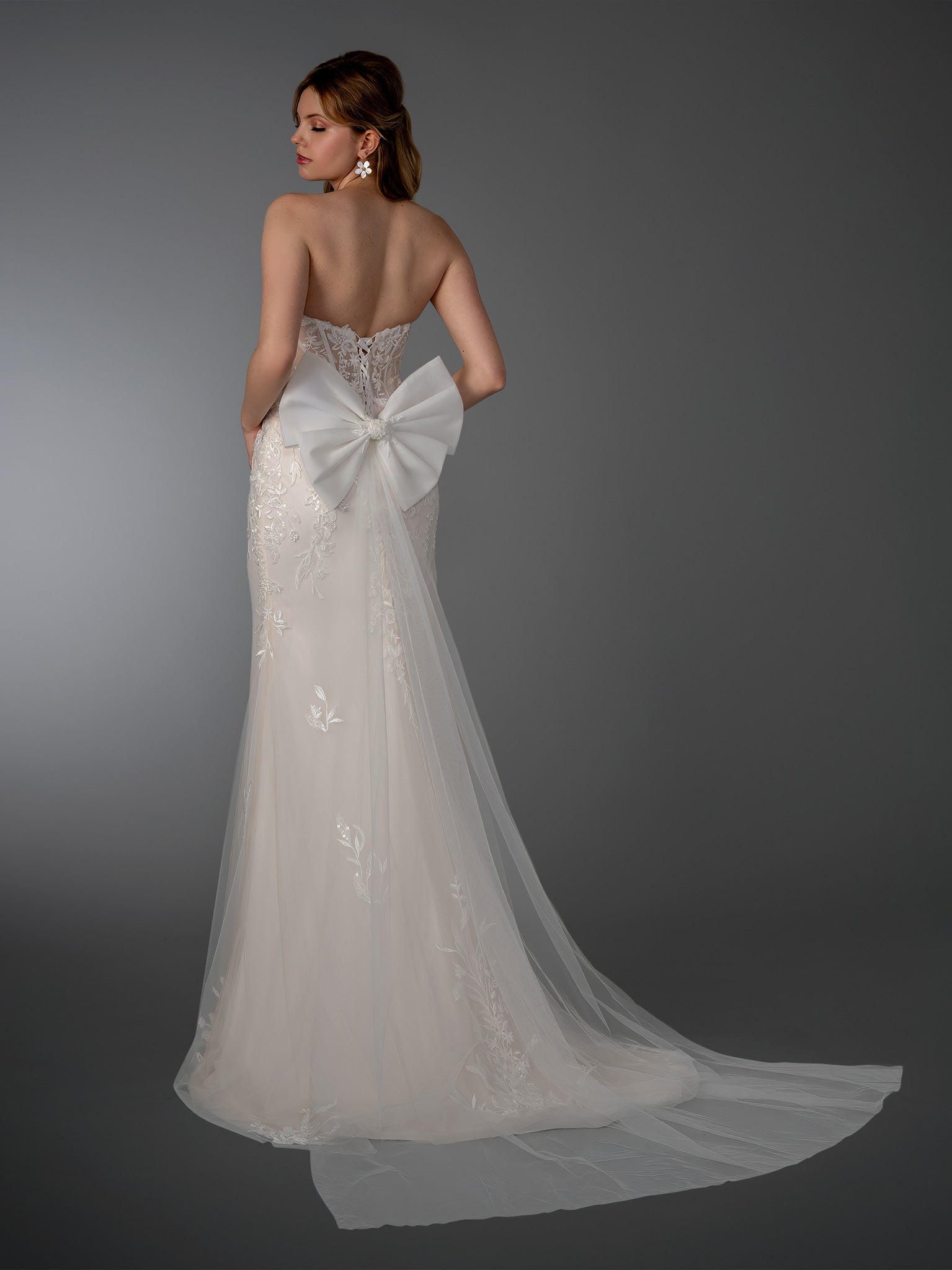Wedding Dresses Long Bridal Wedding Dress - Floral Applique - Stella Couture 26523 Off WhiteTulle-26523-Train