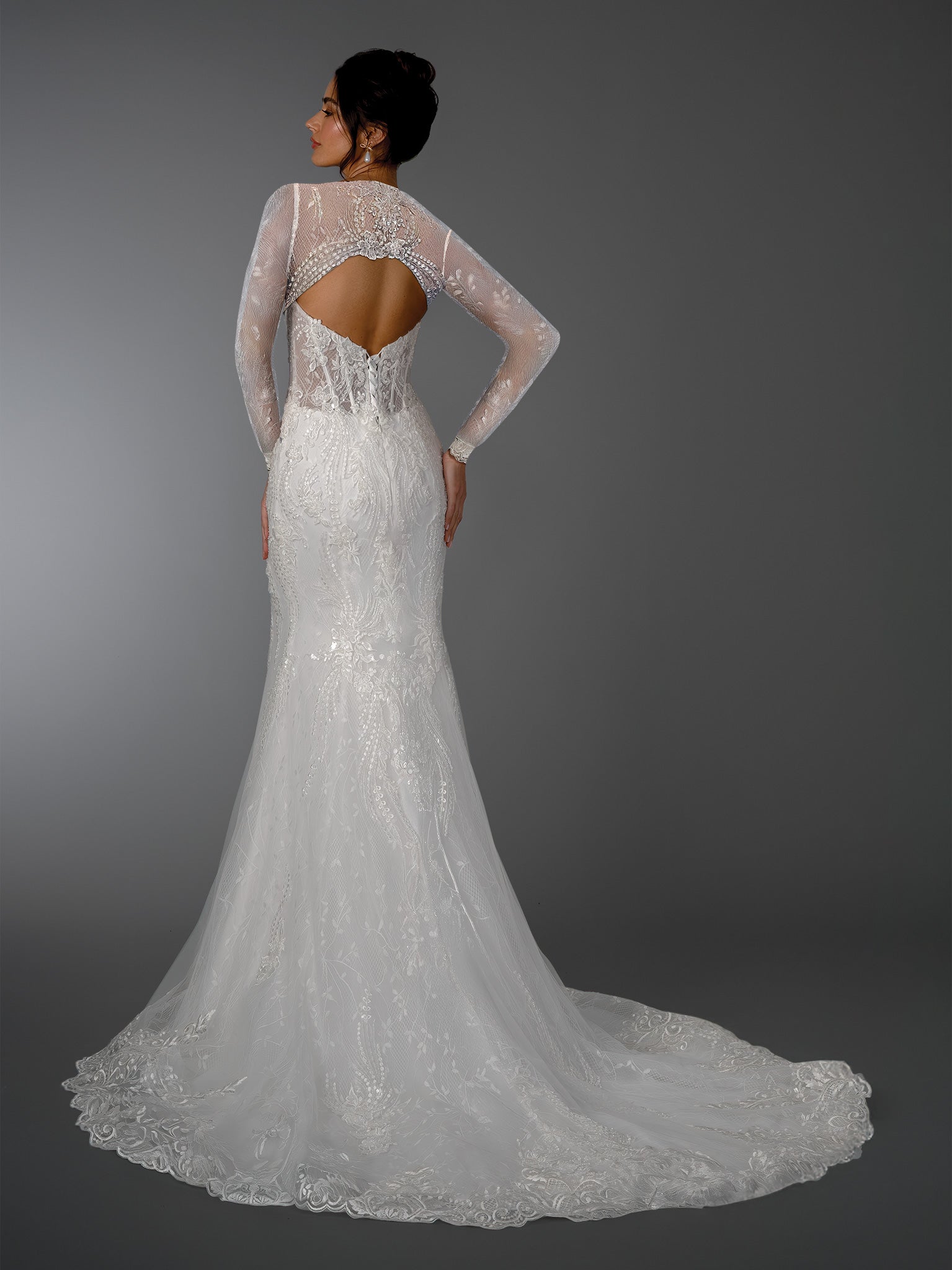 Wedding Dresses Long Lace Wedding Dress - A Line - Stella Couture 26522 Off White-Tulle-26522-Lace