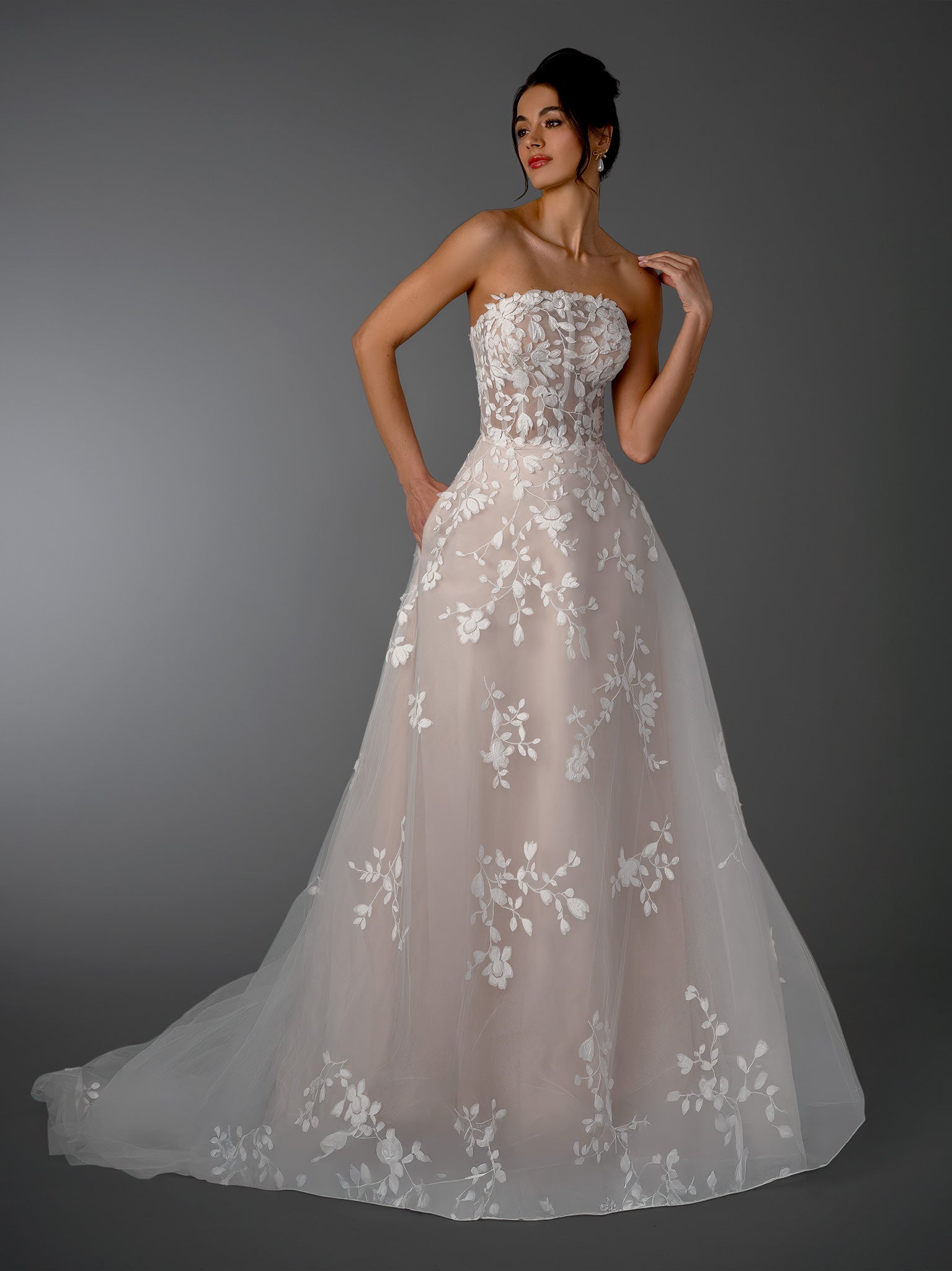 Wedding Dresses Lace Long A Line Wedding Dress - Floral - Stella Couture 26518 Off White-Tulle-26518-Lace
