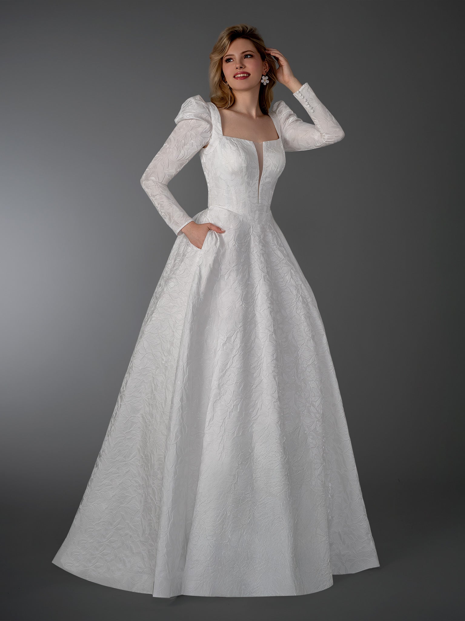 Wedding Dresses A Line Long Wedding Dress - Lace Applique - Stella Couture 26513 Off White-Satin-26513-Train