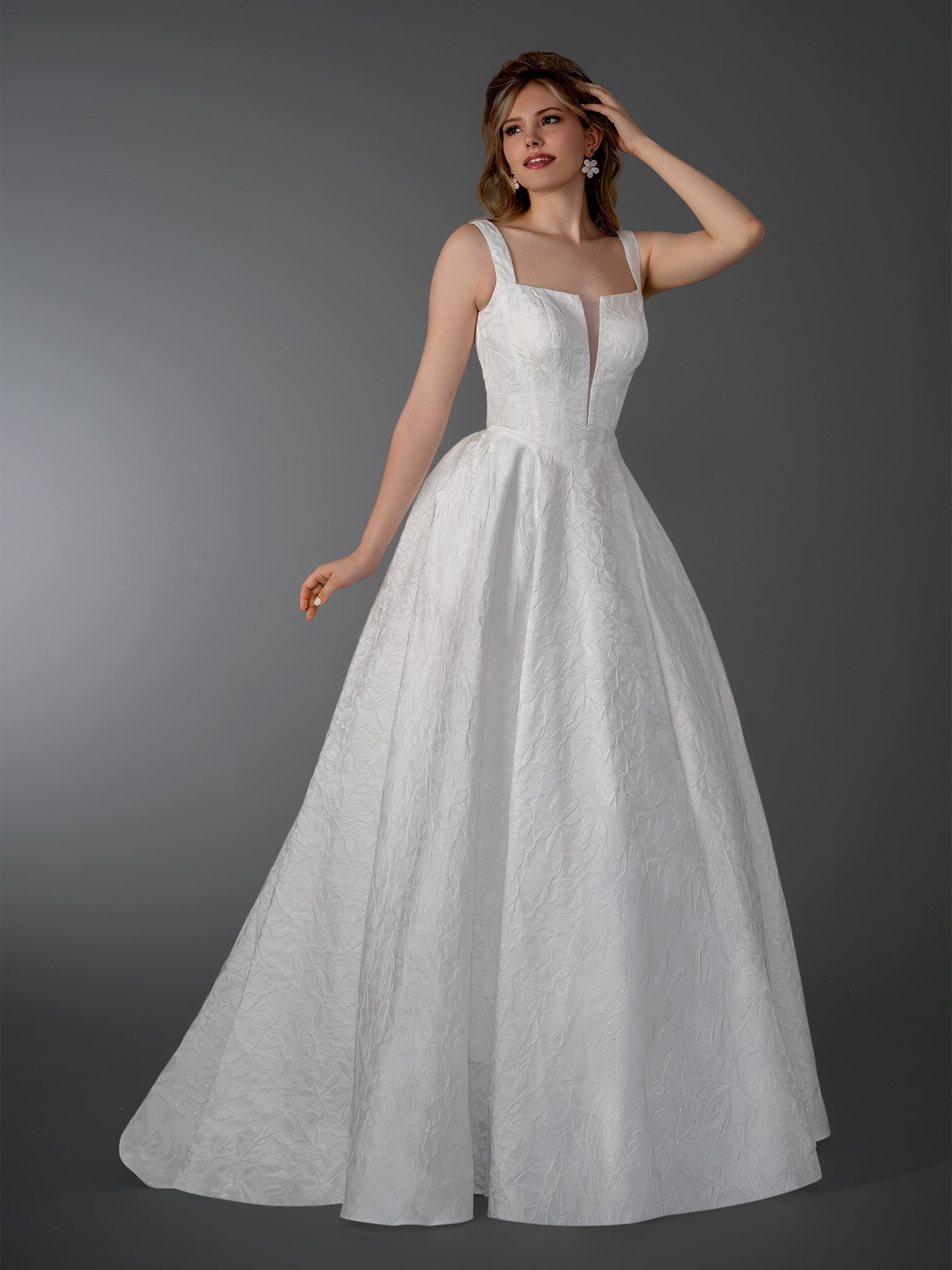 Wedding Dresses A Line Long Wedding Dress - Lace Applique - Stella Couture 26513 Off White-Satin-26513-Train