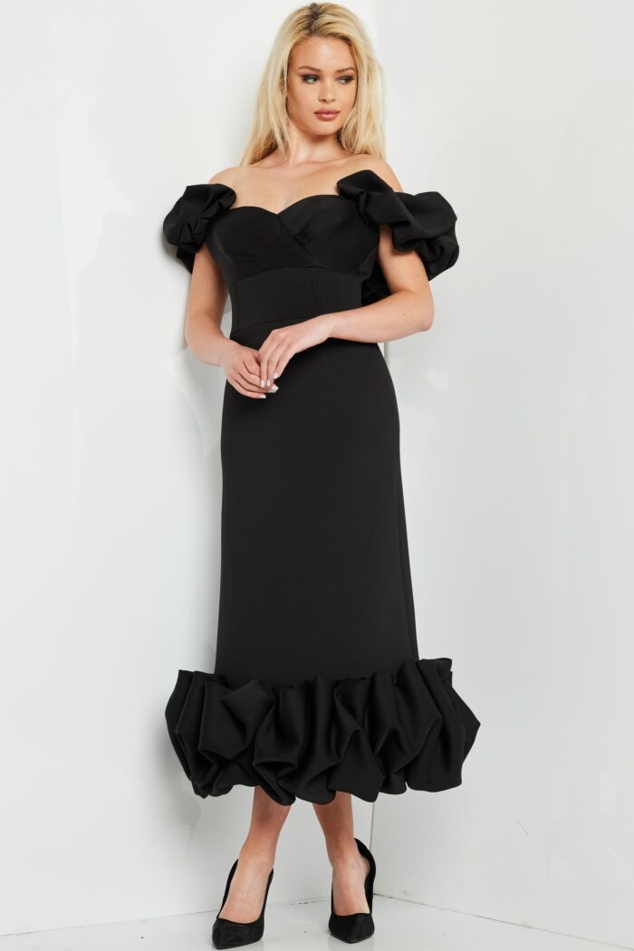 Jovani 24535 Fitted Tea Length Formal Ruffle Mother of the Bride Dress