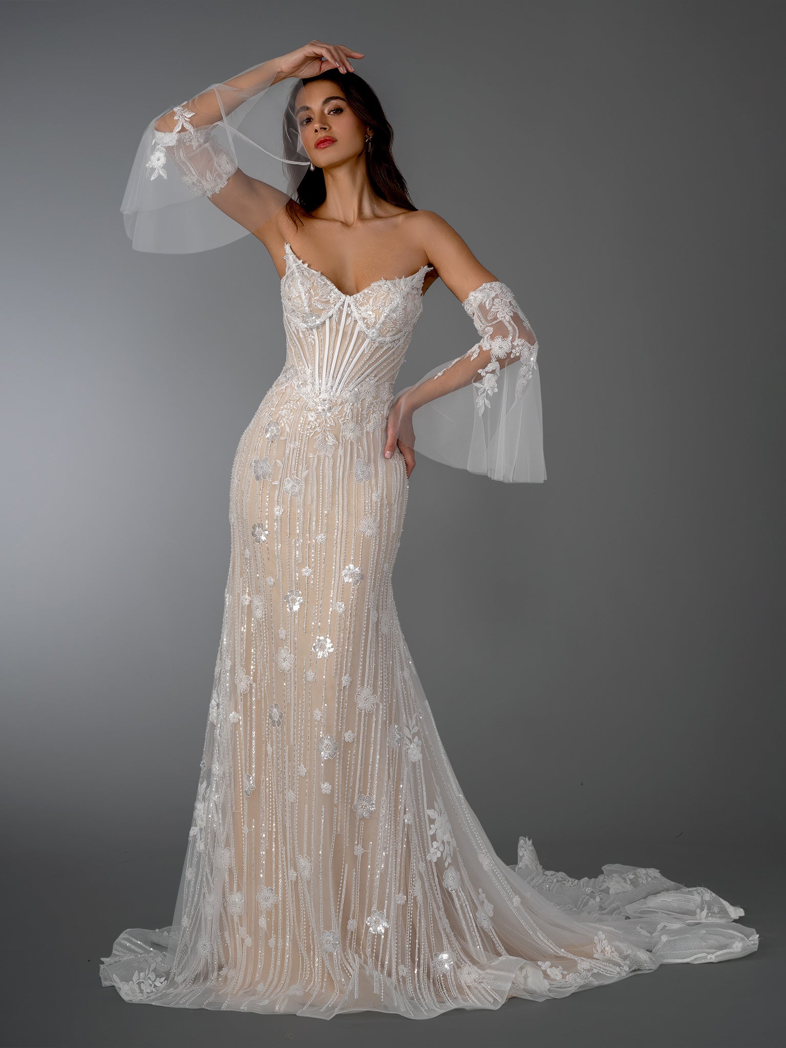 Wedding Dresses Long Sequin Beaded Bridal Wedding Dress Stella Couture 26510 Off White