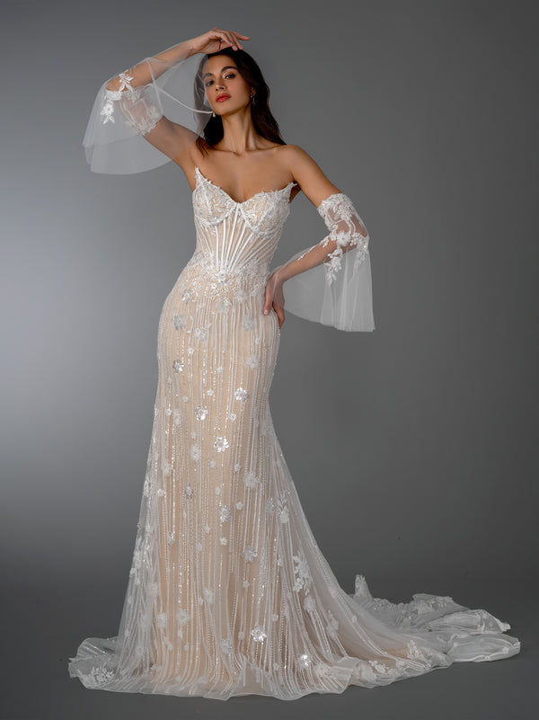 Long Sequin Beaded Bridal Wedding Dress