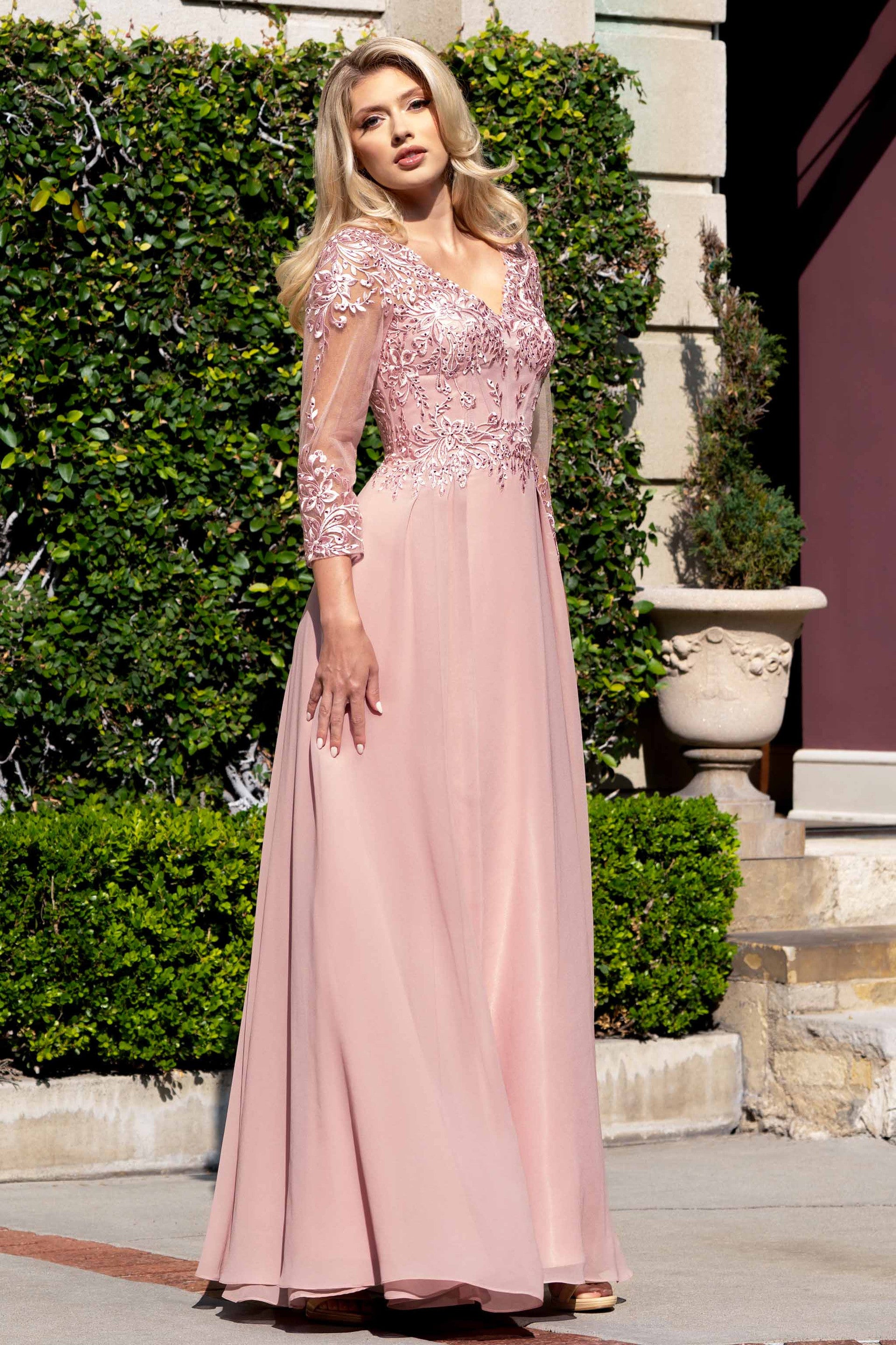 V-Neck Floor-Length Chiffon Formal A-Line Lenovia 8436