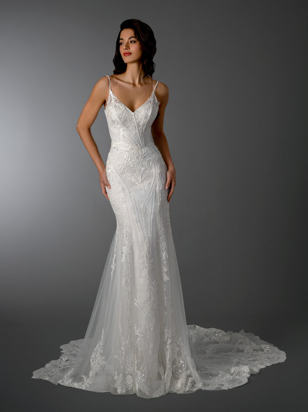 Fitted Lace Corset Long Bridal Wedding Dress