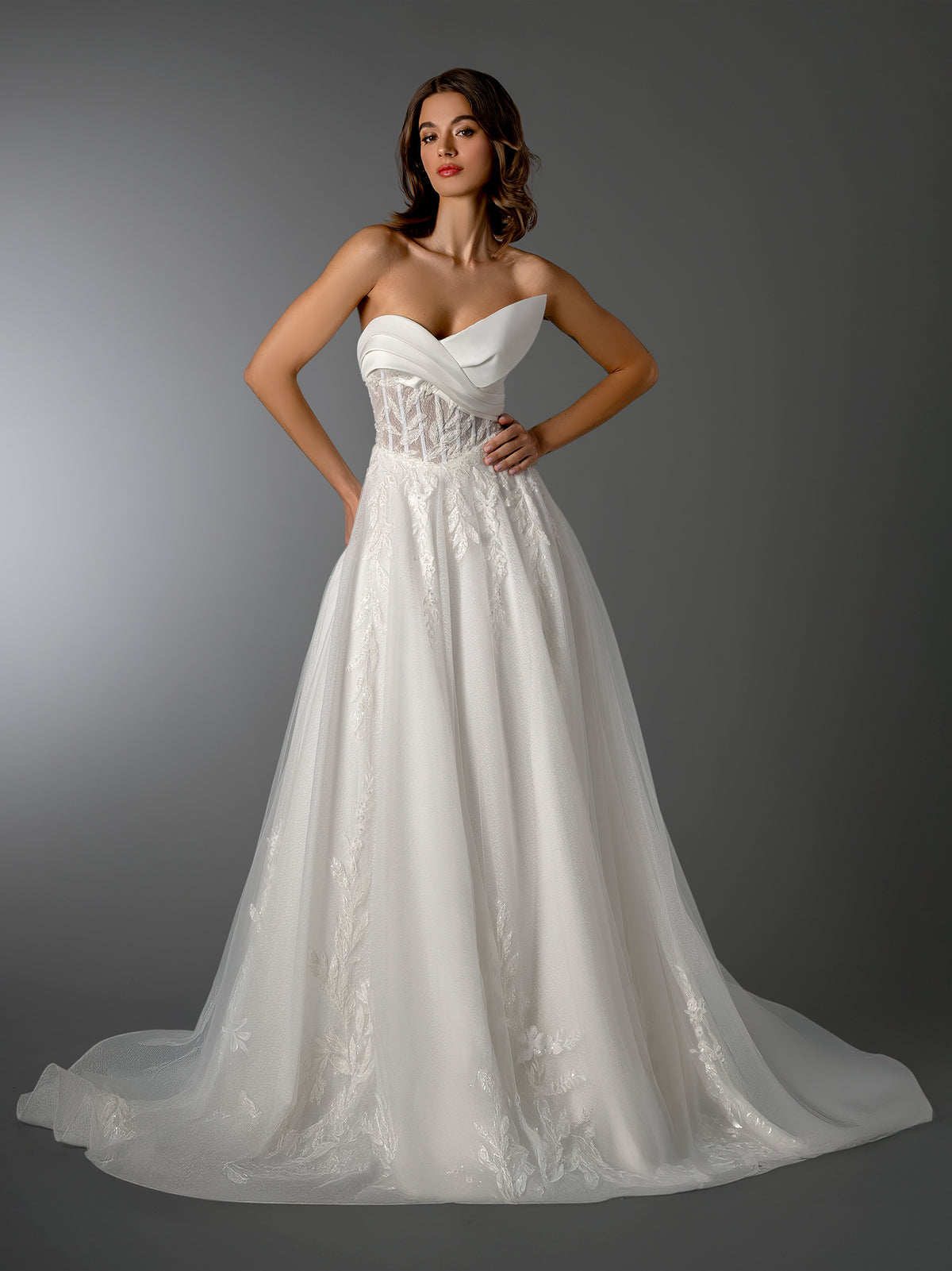 Wedding Dresses Long Lace Applique A Line Wedding Dress Stella Couture 26503 Off White