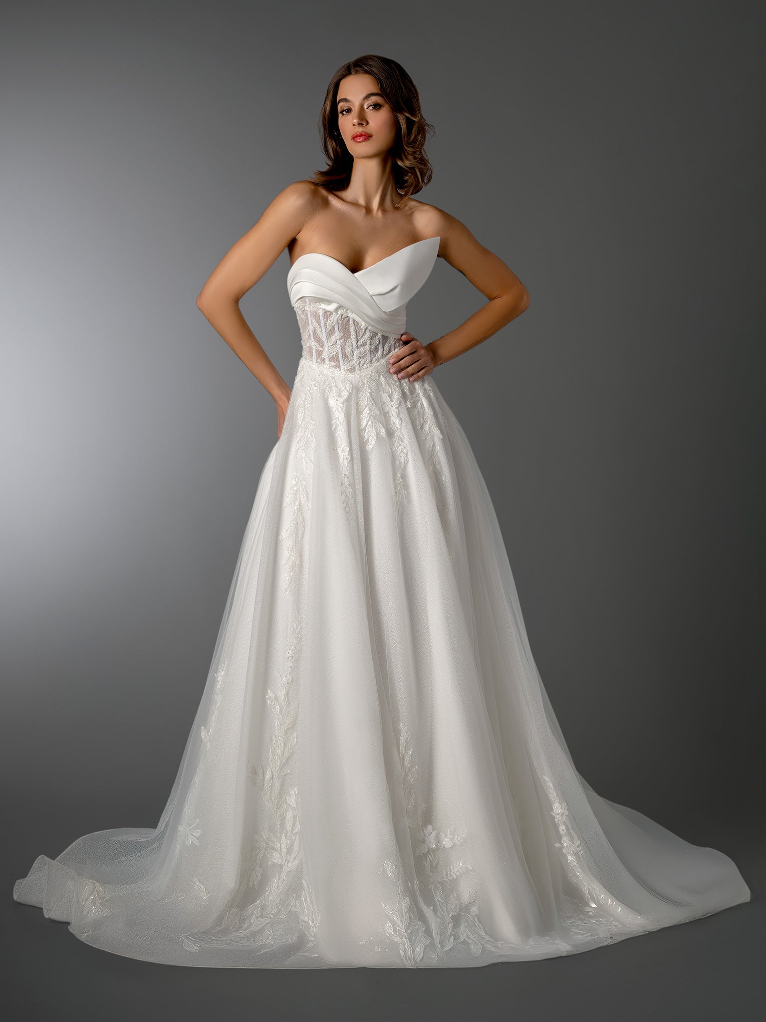 Wedding Dresses Long Lace Applique A Line Wedding Dress Stella Couture 26503 Off White