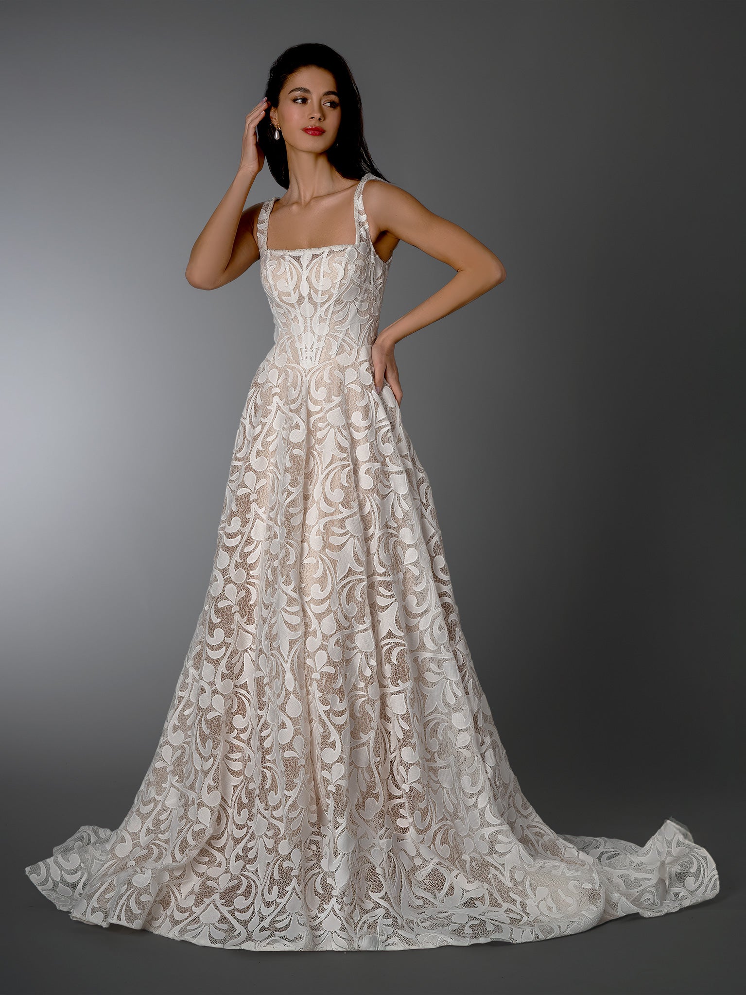 Wedding Dresses Long Floral Lace Corset Wedding Dress Stella Couture 26500 Off White