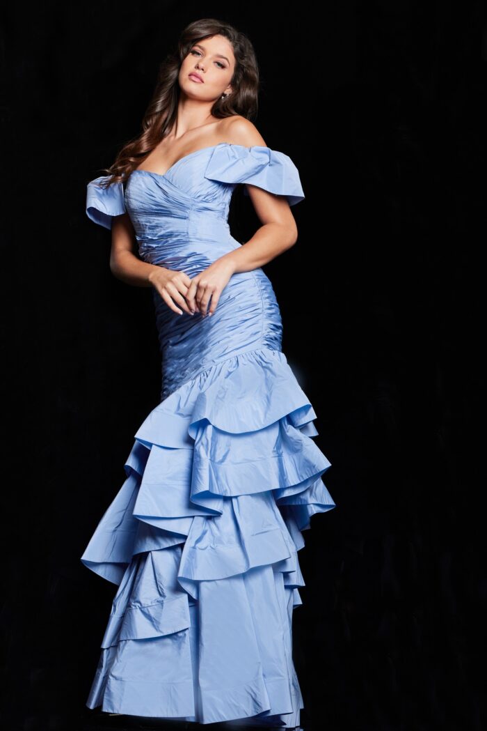 Formal Dresses Long Ruched Ruffle Evening Formal Dress Perriwinkle