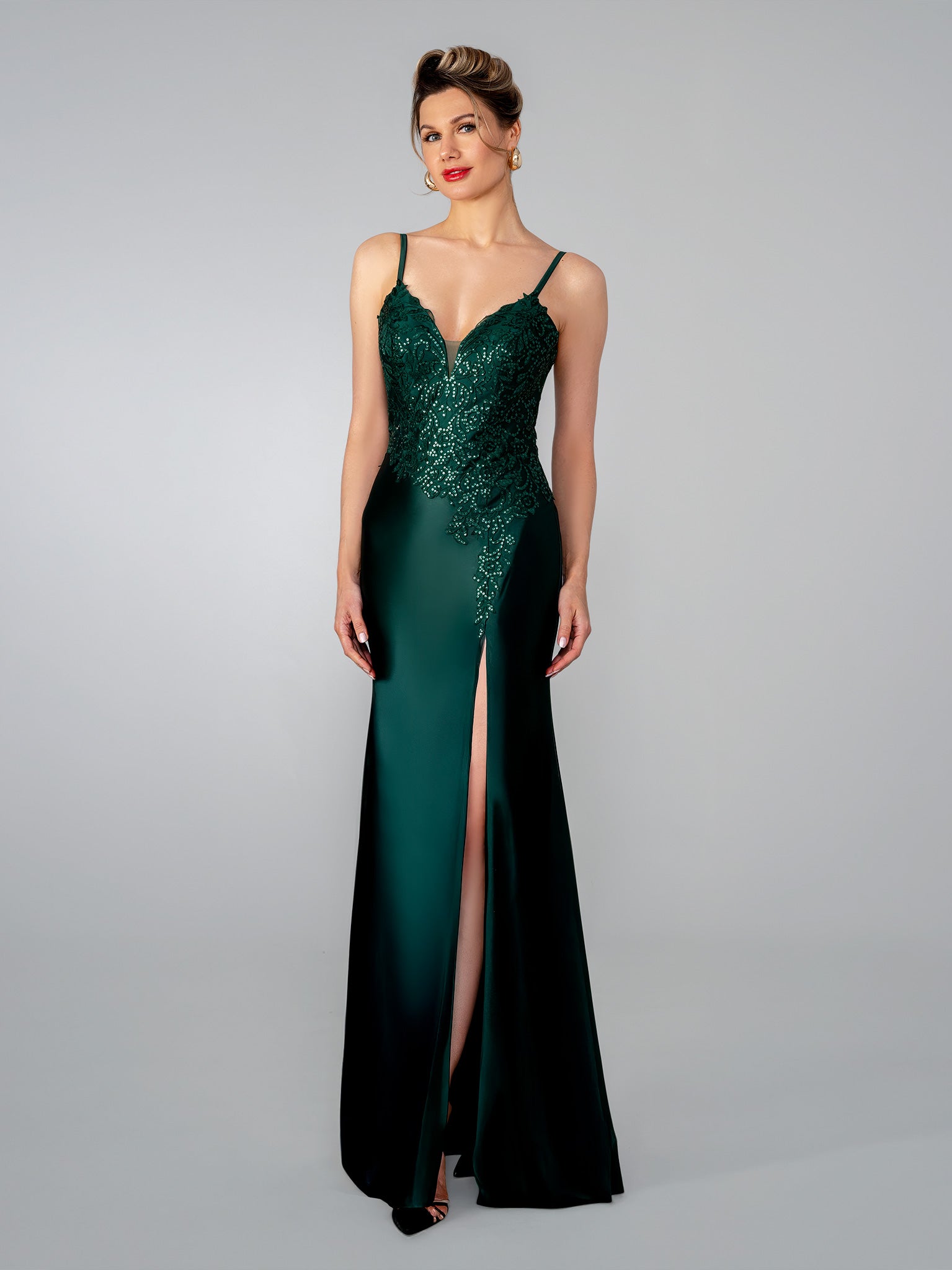 Formal Dresses Fitted Long Formal Slit Dress Stella Couture 26318 Emerald