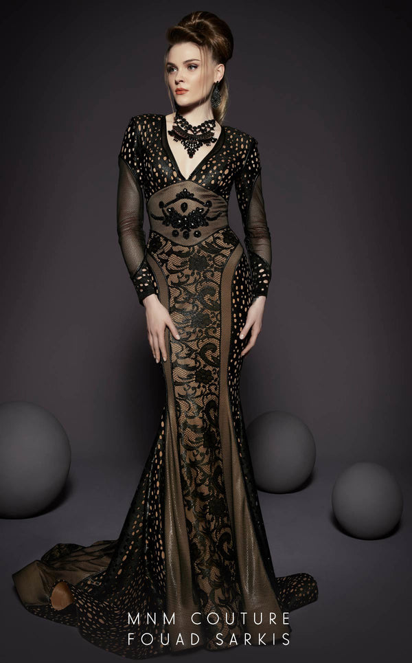 MNM Couture 2468 Fitted Lace Long Formal Evening Dress