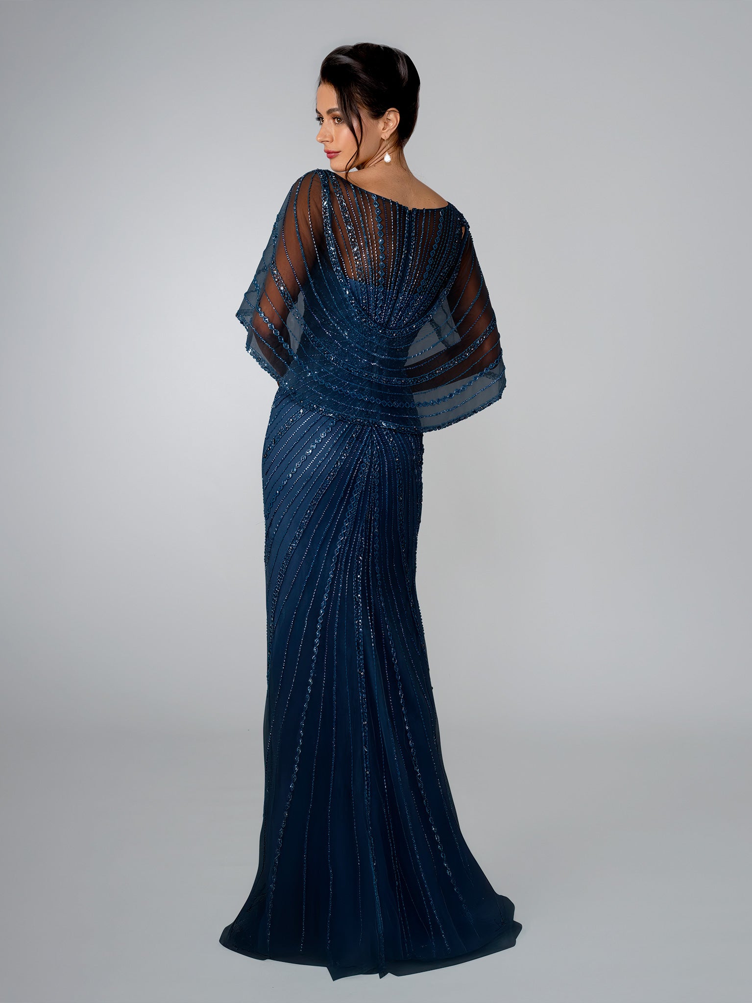 Mother of the Bride Dresses Long Formal Sequin Fitted Mother of the Bride Dress Stella Couture 26314 Navy