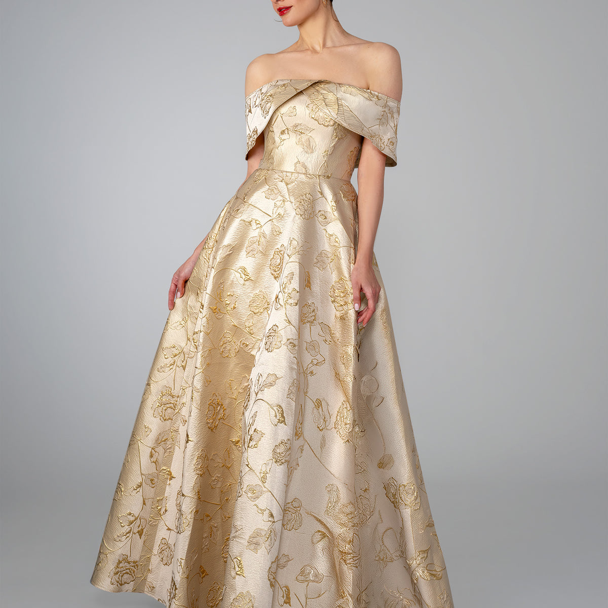 gold floral dress Metallic Floral Long Formal Prom Dress Stella Couture 26313 Champagne / 8