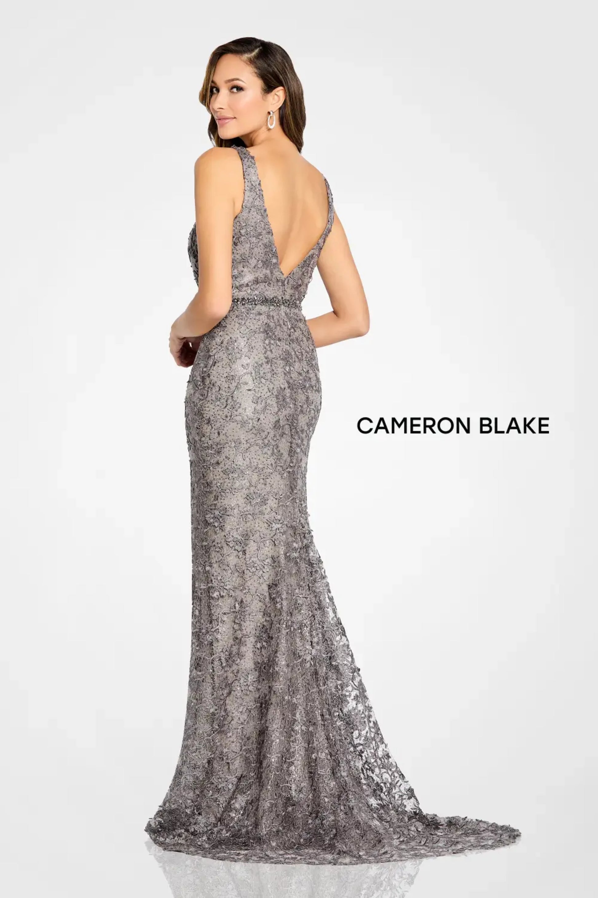 Cameron Blake CB113 Long Lace Formal Evening Beaded Dress
