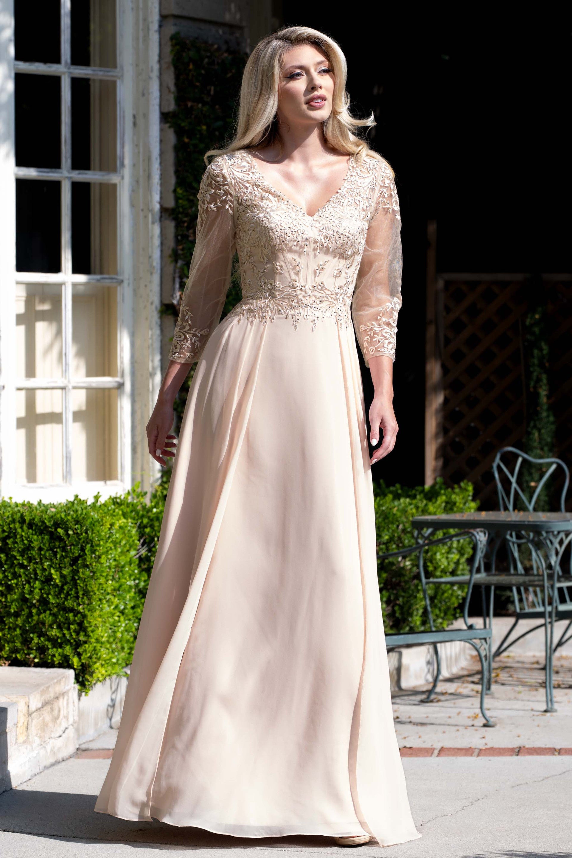 V-Neck Floor-Length Chiffon Formal A-Line Lenovia 8436