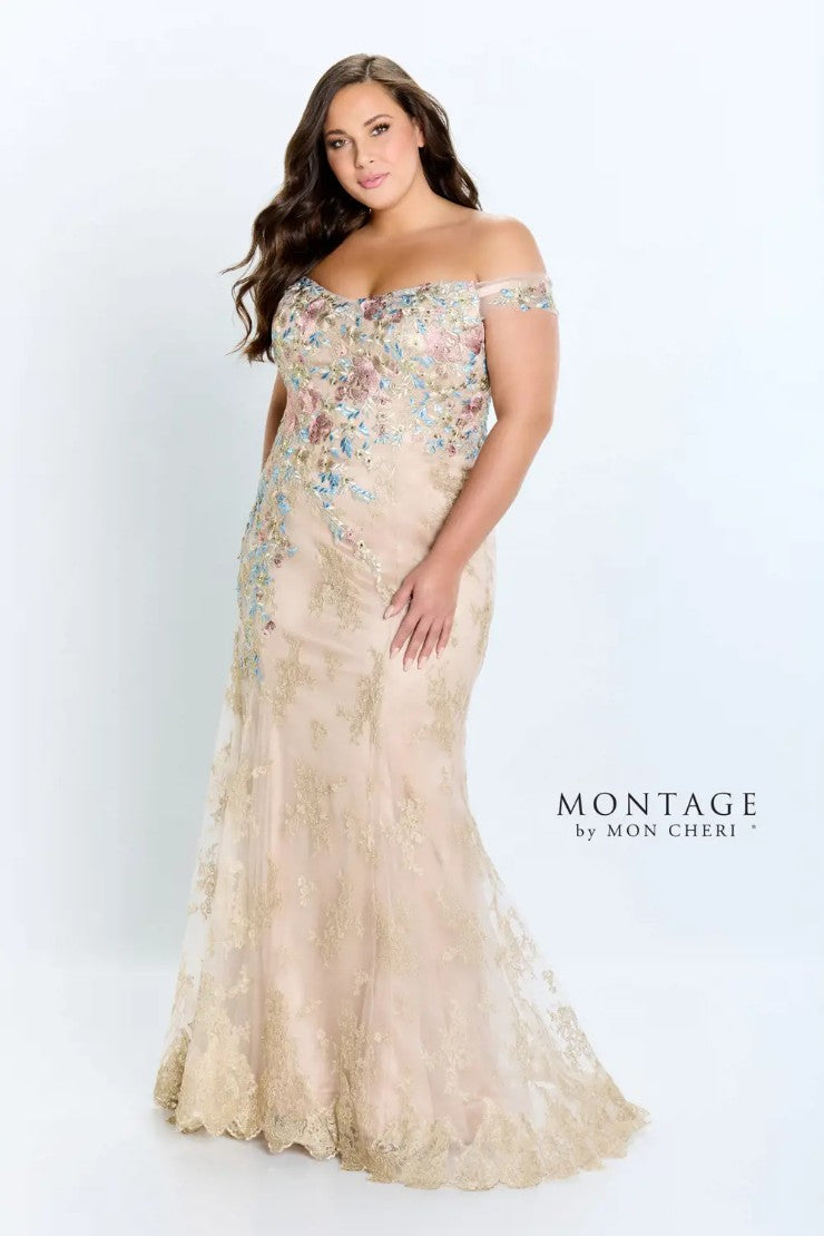 Montage 118966 Long Metallic Evening Floral Formal Dress
