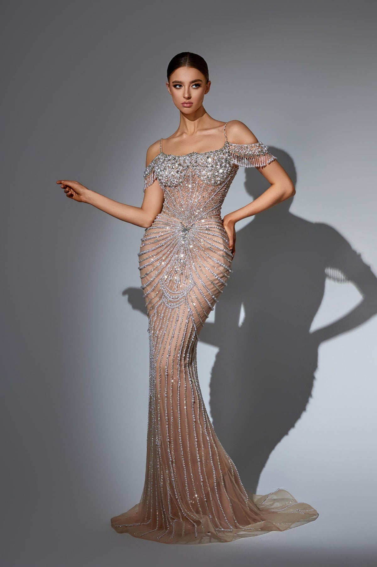 Cold-Shoulder Floor-Length Tulle Formal Mermaid Trumpet Pre Order