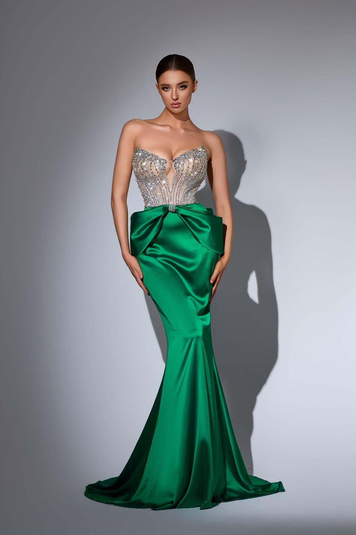 Strapless Curved Neck Floor-Length Satin Prom Mermaid Pre Order