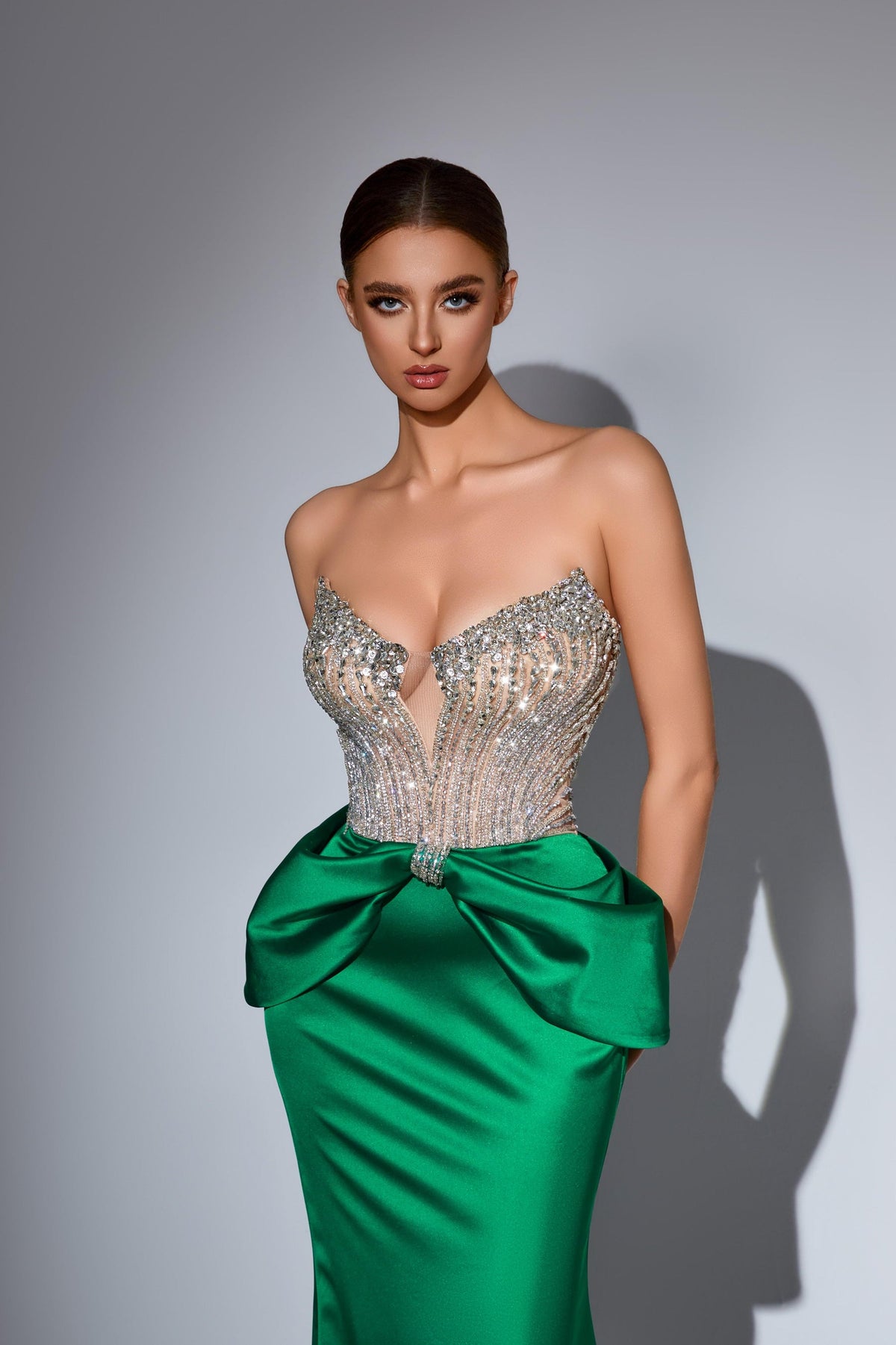 Strapless Curved Neck Floor-Length Satin Prom Mermaid Pre Order