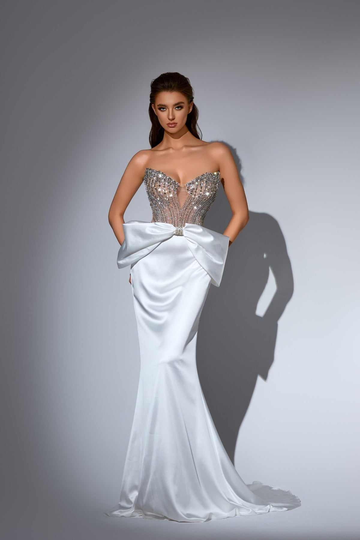 Strapless Curved Neck Floor-Length Satin Prom Mermaid Pre Order