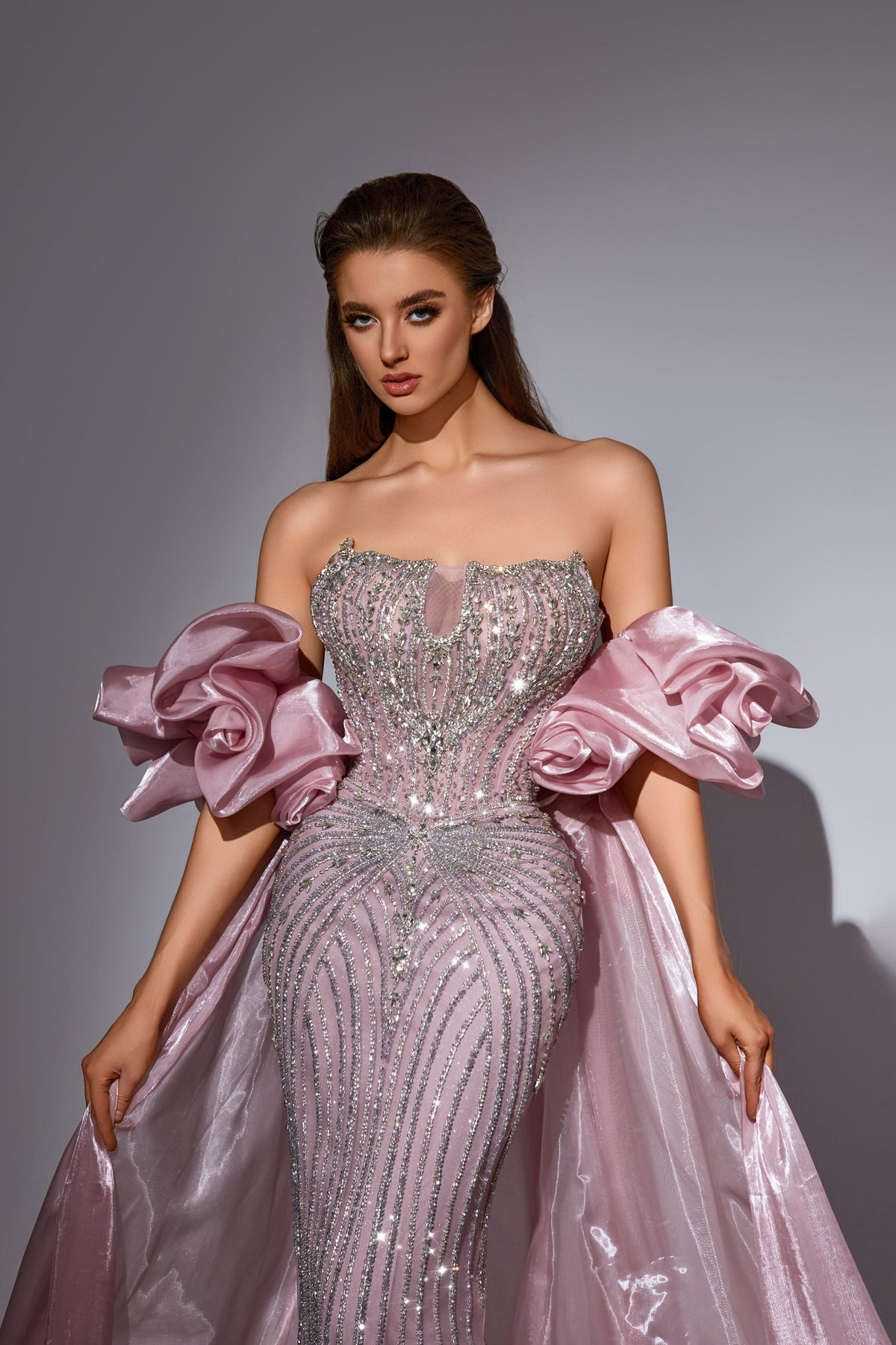 Strapless Curved Neck Floor-Length Satin Prom Mermaid Pre Order