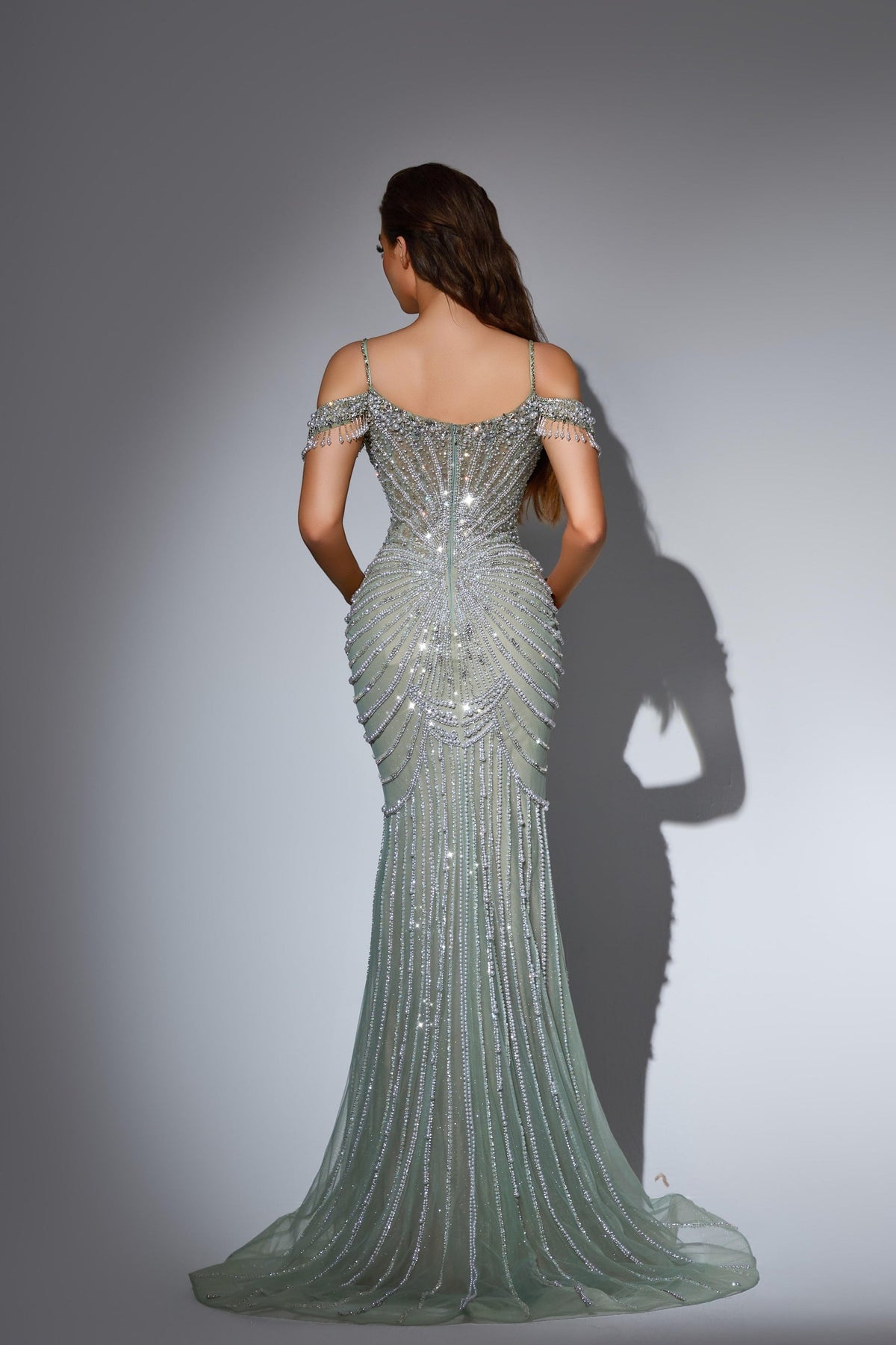 Cold-Shoulder Floor-Length Tulle Formal Mermaid Trumpet Pre Order