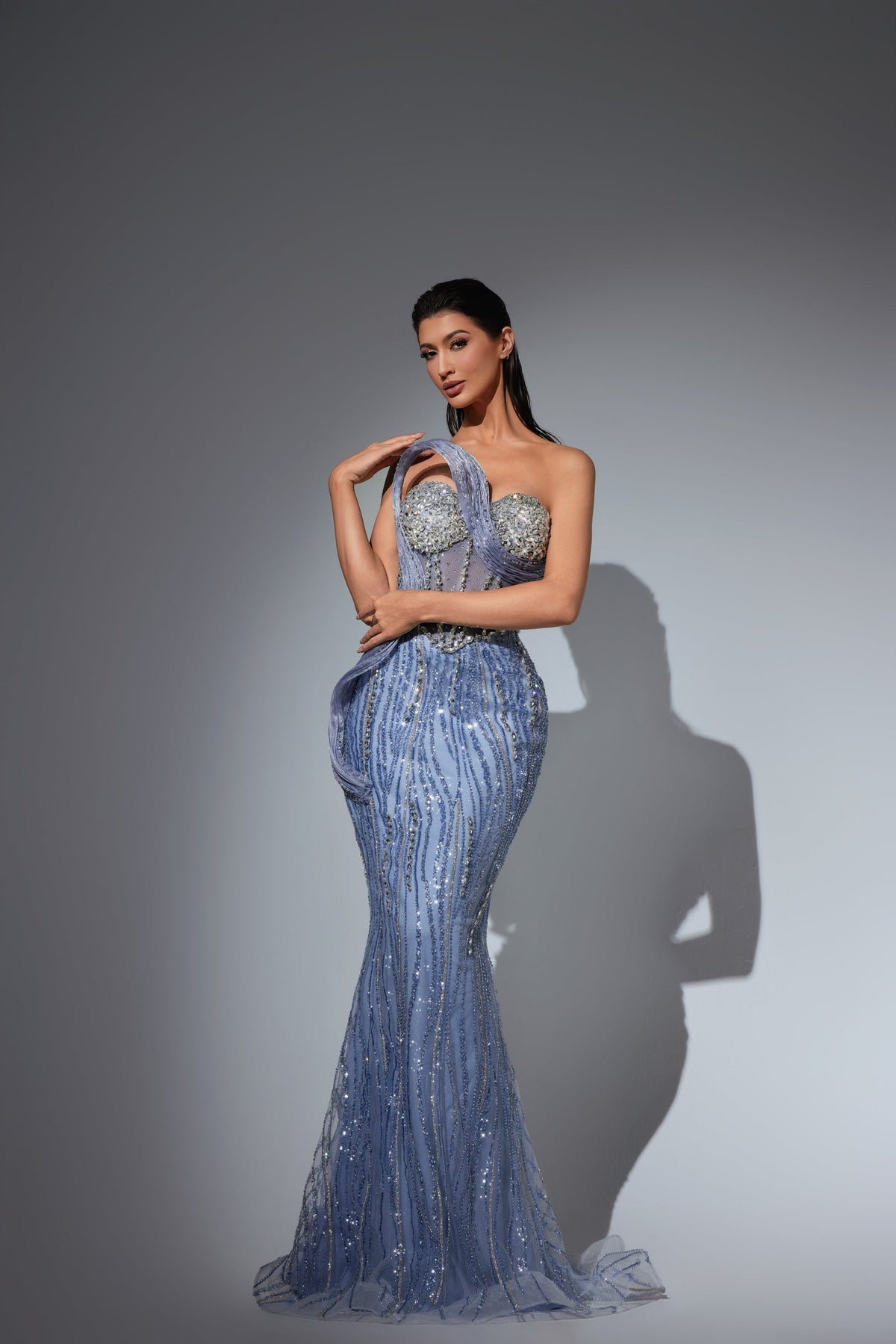 Strapless Curved Neck Floor-Length Tulle Prom Mermaid Trumpet Pre Order