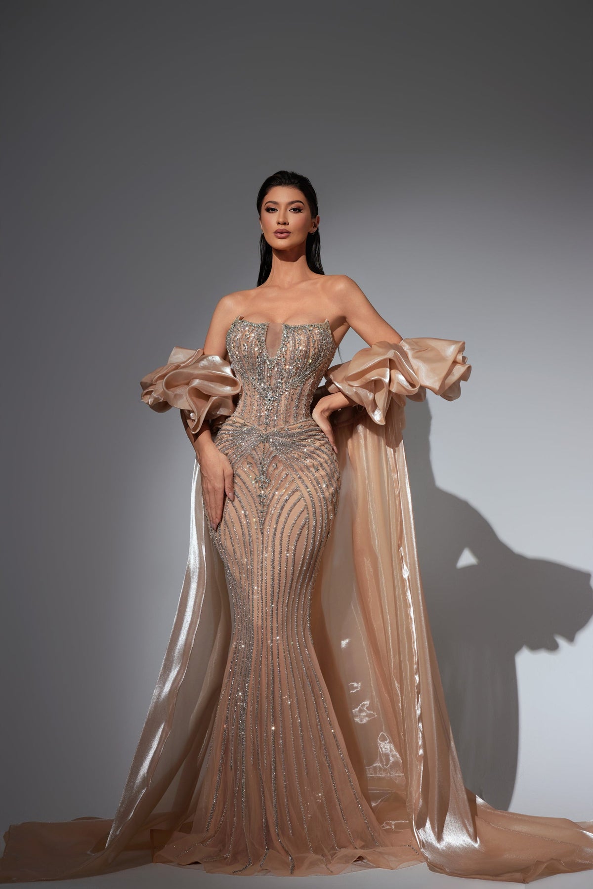 Strapless Curved Neck Floor-Length Satin Prom Mermaid Pre Order