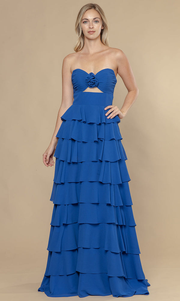 Sweetheart Floor-Length Chiffon Prom Dress with Tiered Ruffles and Rosette Poly USA 25012