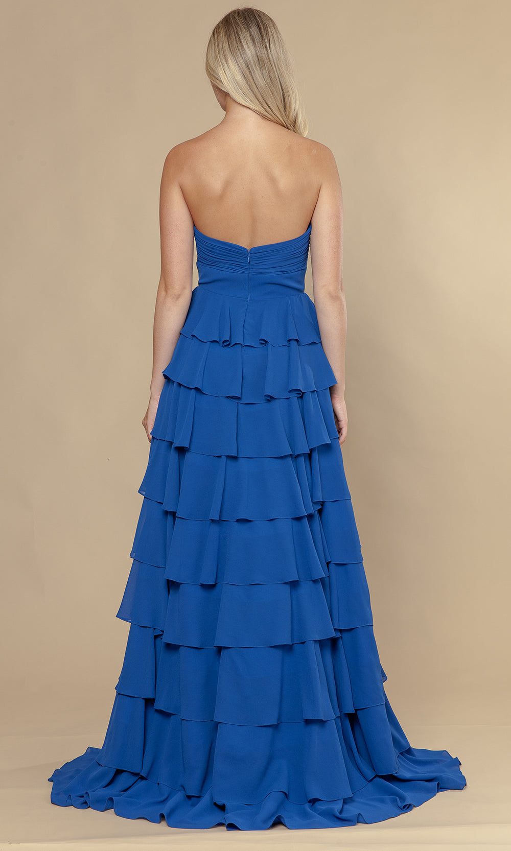 Royal Sweetheart Floor-Length Chiffon Prom Dress with Tiered Ruffles and Rosette Poly USA 25012
