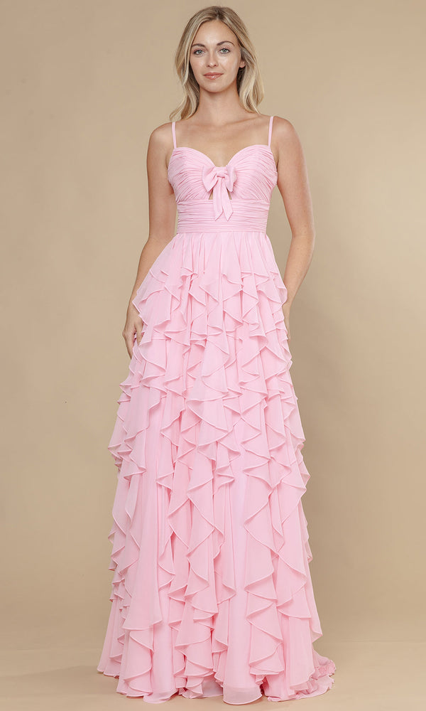 Sweetheart Floor-Length Chiffon Prom Gown with Bow Accent and Layered Ruffle Skirt Poly USA 25024