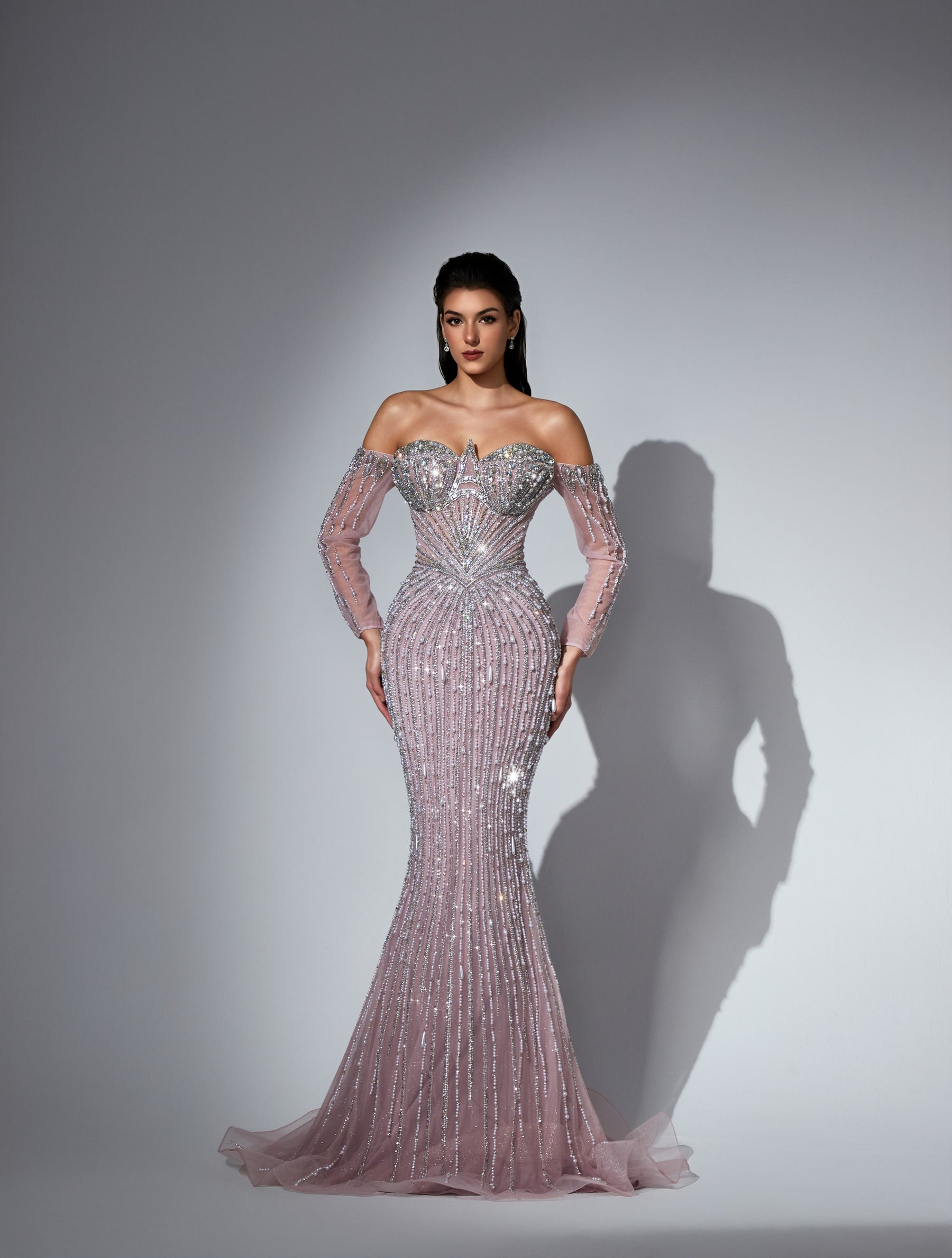 Off-the-Shoulder Floor-Length with Train Tulle Prom Mermaid Trumpet Luscious Delia LD11539 Pre Order
