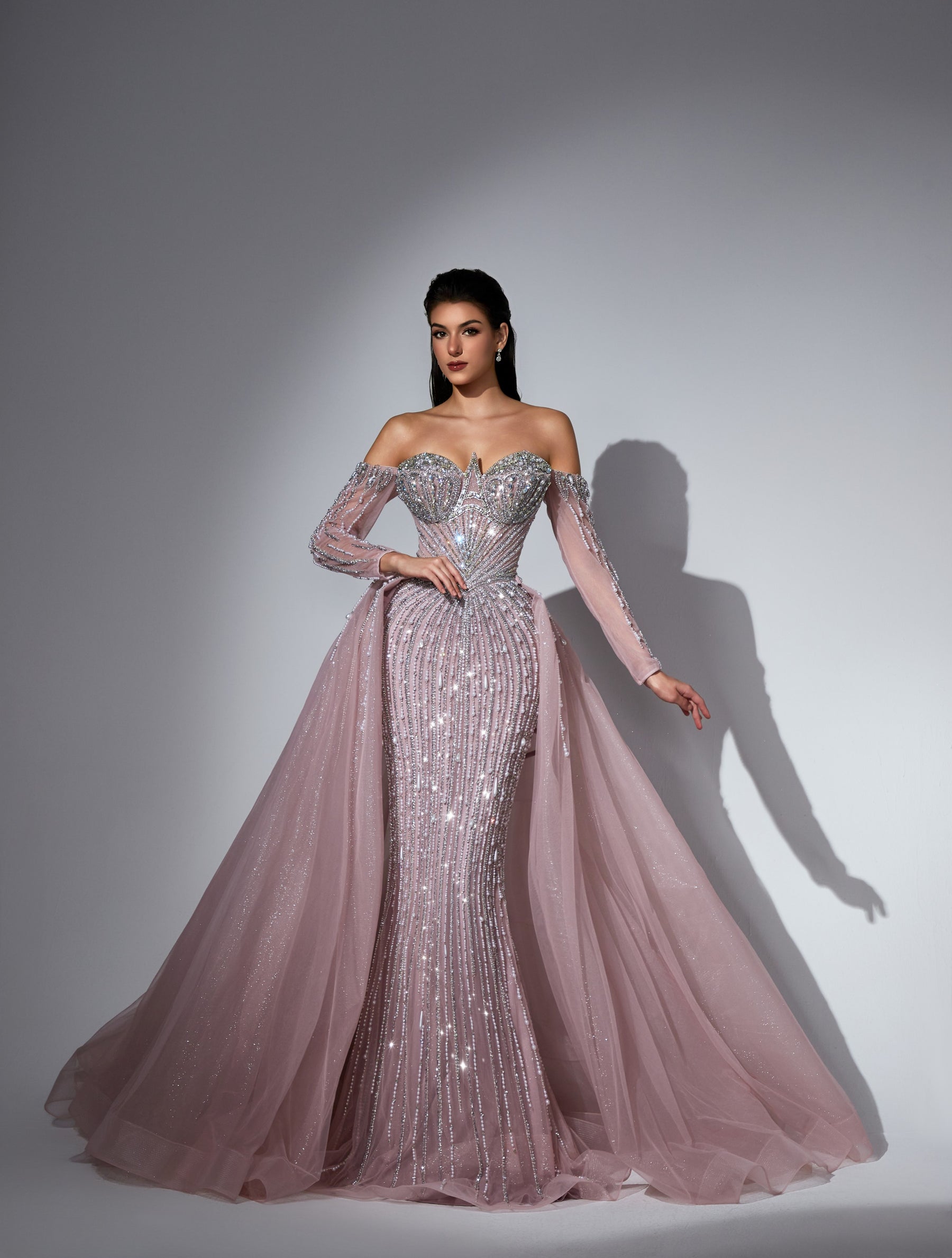 Off-the-Shoulder Floor-Length with Train Tulle Prom Mermaid Trumpet Luscious Delia LD11539 Pre Order