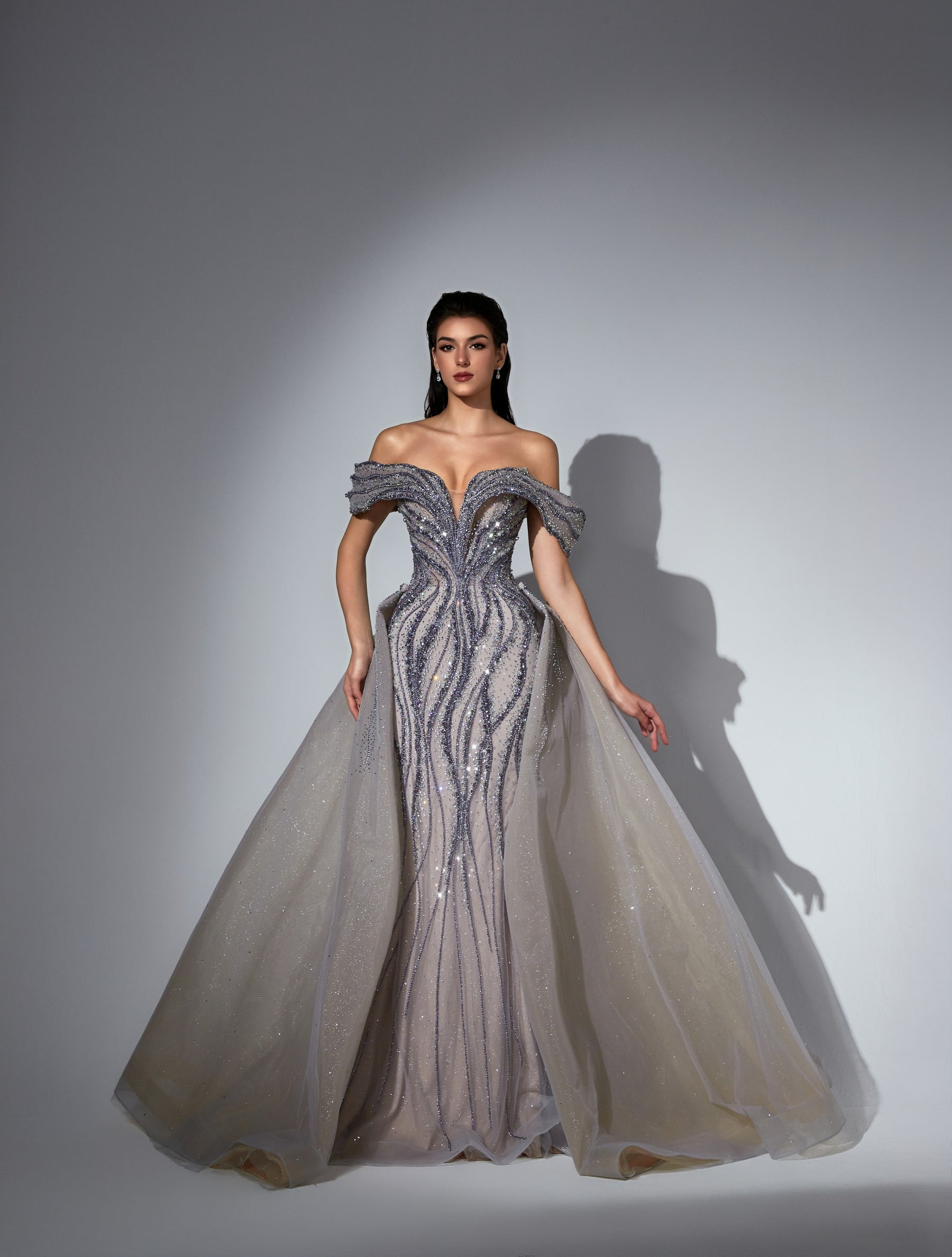 Off-the-Shoulder Floor-Length Sequin Foavrmal Mermaid Luscious Delia LD11538
