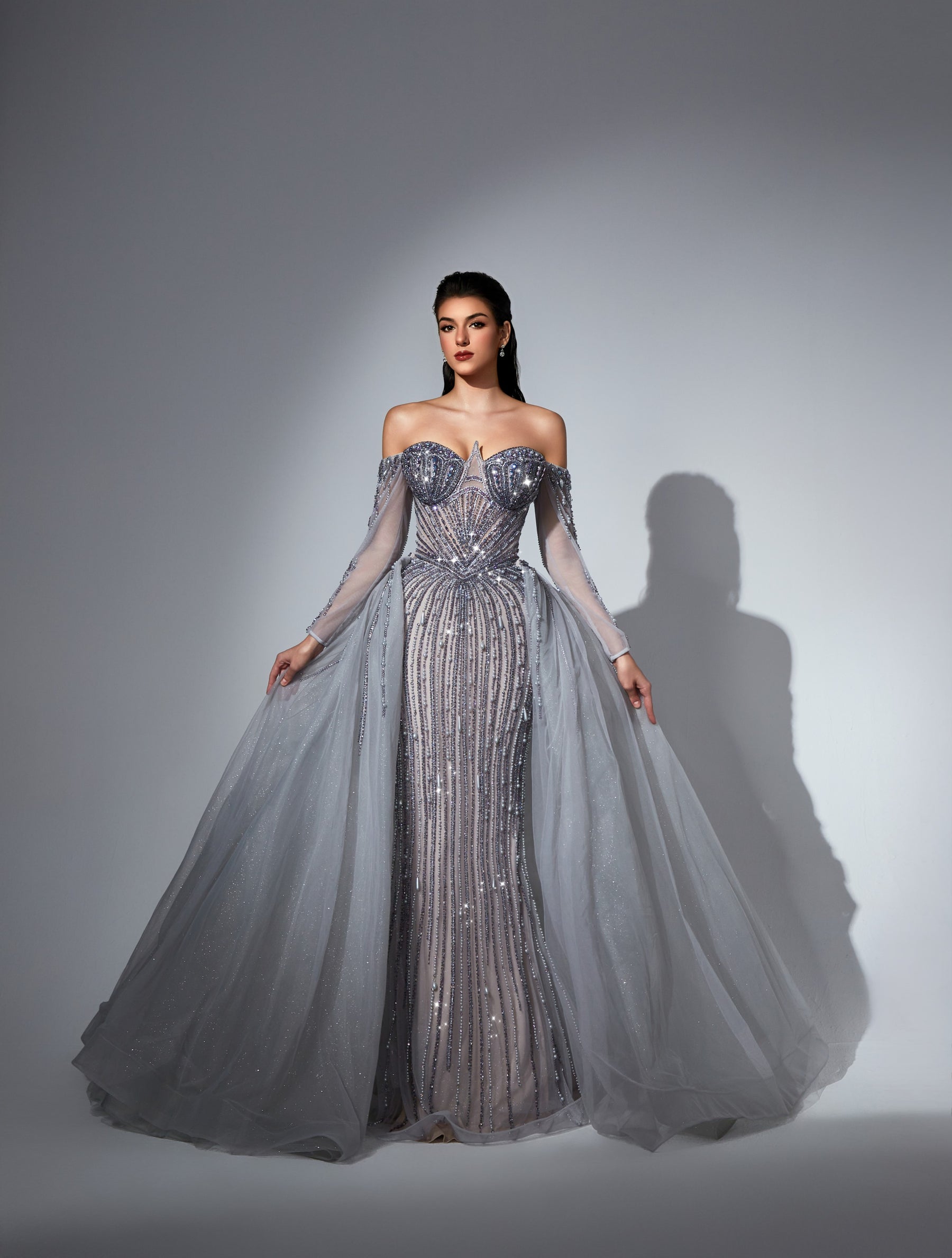Off-the-Shoulder Floor-Length with Train Tulle Prom Mermaid Trumpet Luscious Delia LD11539 Pre Order