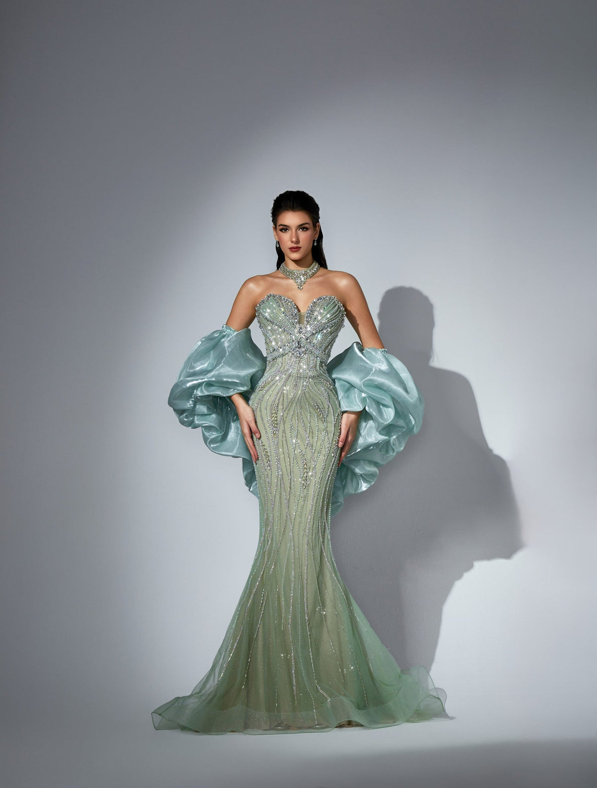 Strapless Curved Neck Floor-Length Tulle Prom Mermaid Trumpet Pre Order