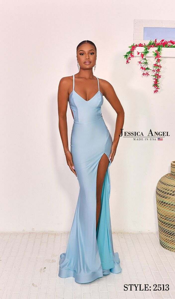 Prom Dresses Evening Slit Long Formal Fitted Prom Dress Jessica Angel 2513 Light Blue