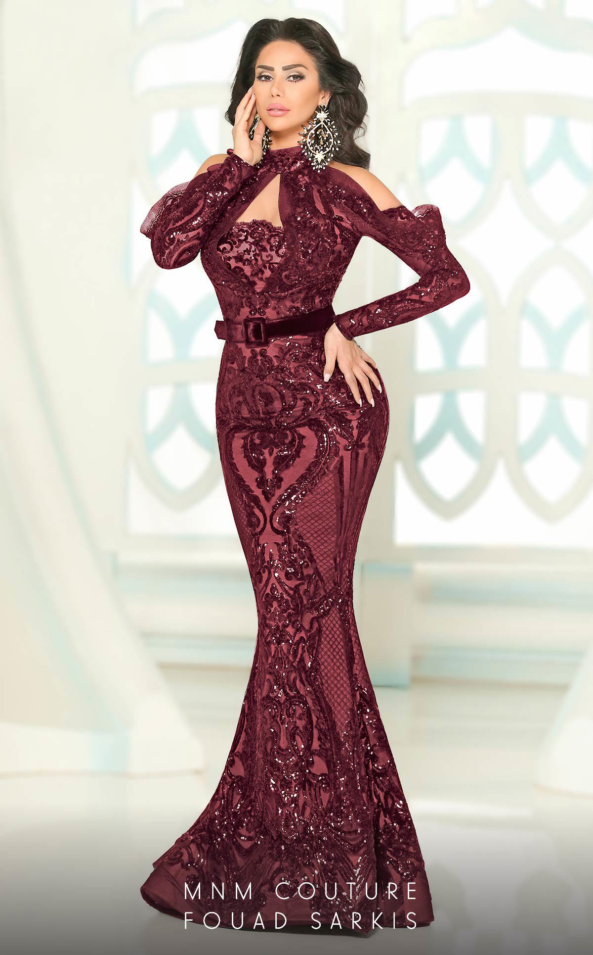 MNM Couture 2514 Long Formal Mermaid Evening Lace Dress