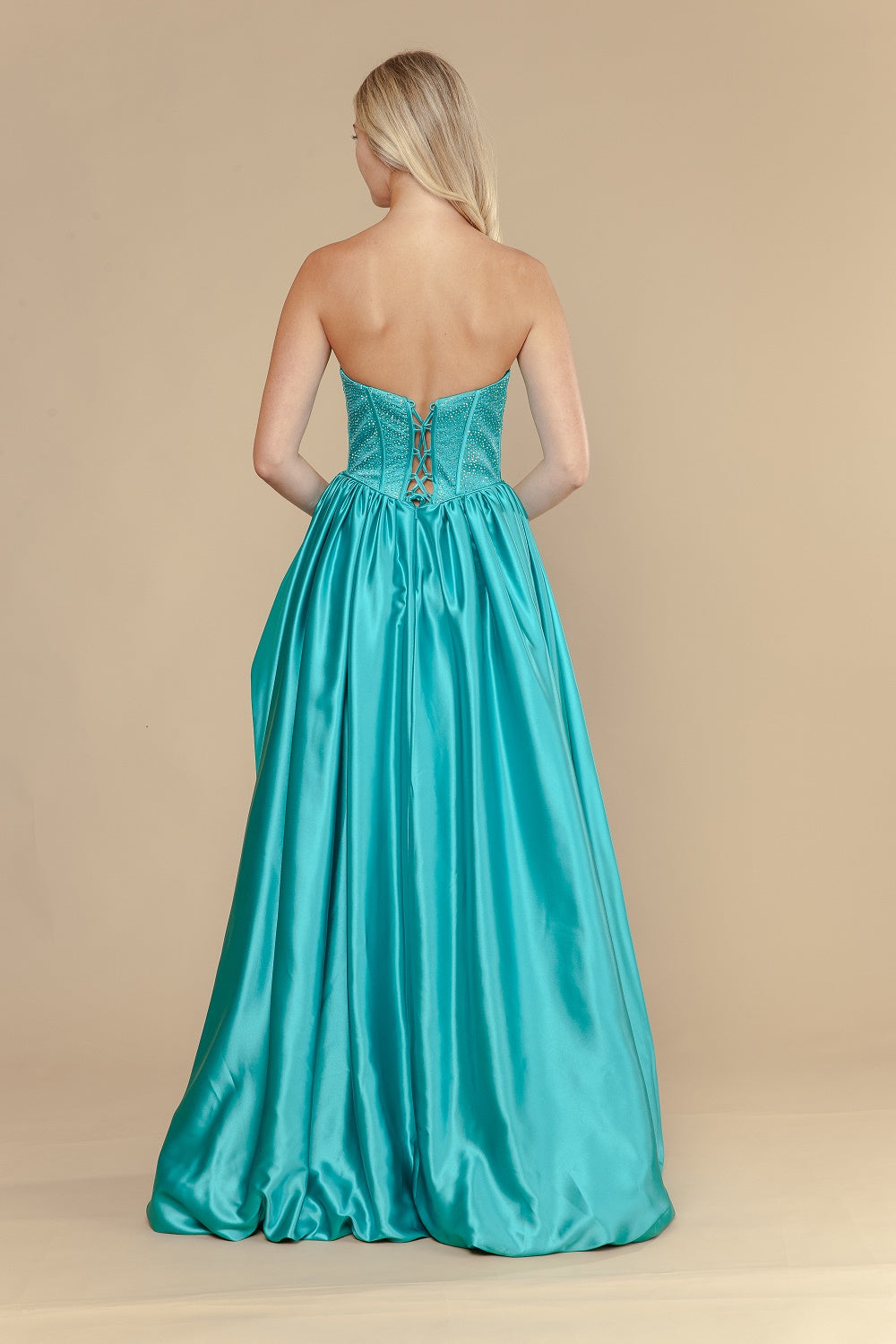 Strapless Straight Neck Floor-Length Satin Prom A-Line Poly USA 25156