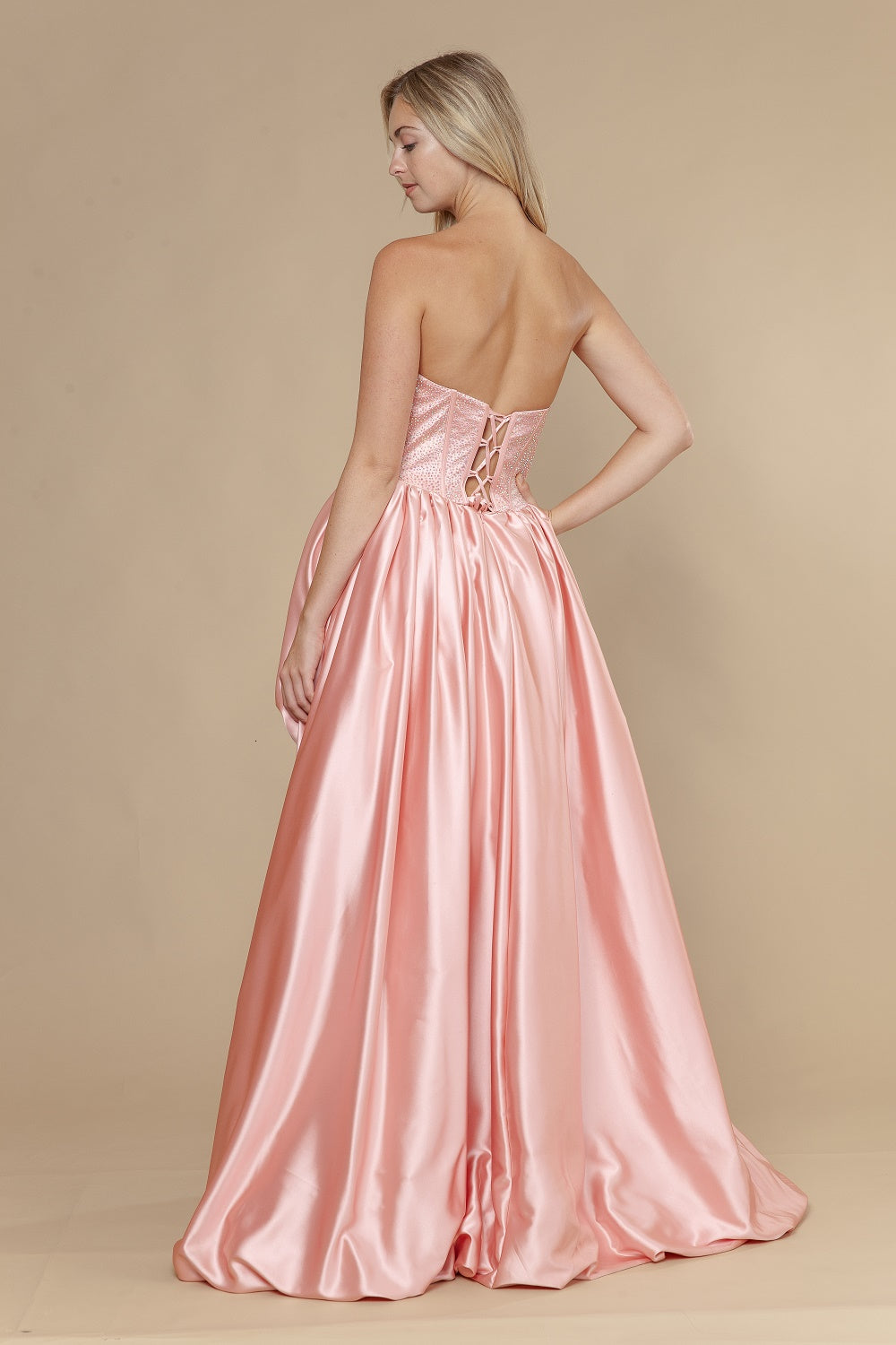 Strapless Straight Neck Floor-Length Satin Prom A-Line Poly USA 25156