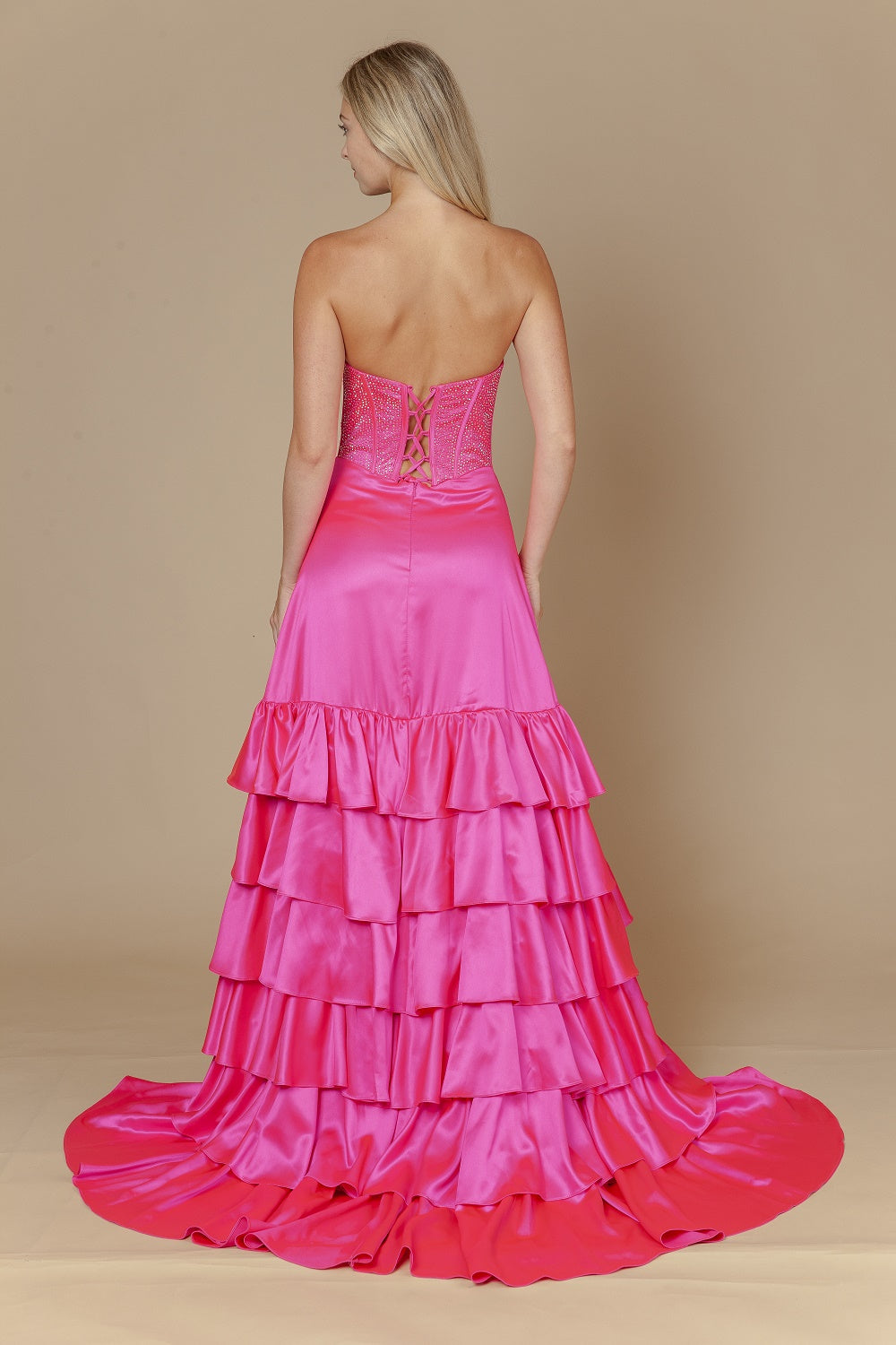 Strapless Straight Neck Floor-Length with Train Satin Prom A-Line Poly USA 25162