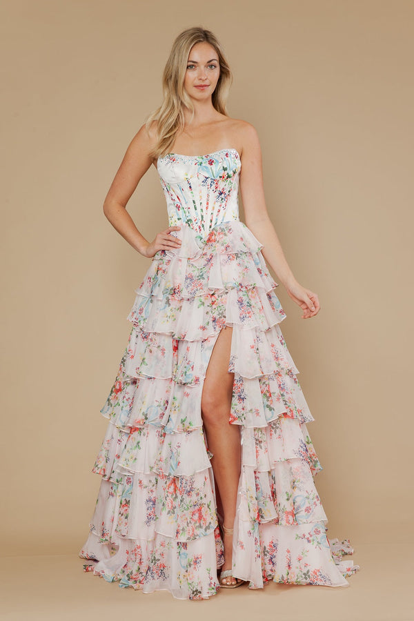 Strapless Straight Neck Floor-Length Organza Prom A-Line Poly USA 25180